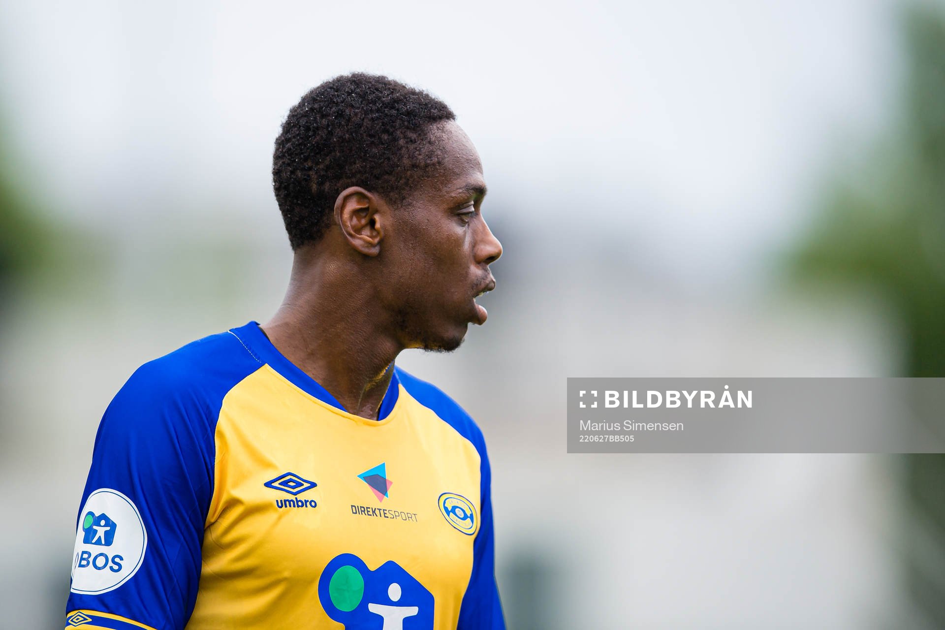 Akinsola Ihayere Azeez Akinyemi of Grorud during the OBOS-ligaen match between Grorud and Brann on June 27, 2022 in Oslo.