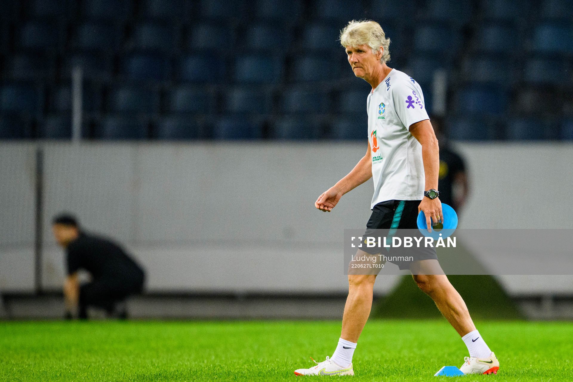 Head coach Pia Sundhage during a practice and press conference with the women's national football team of Brazil on June 27, 2022 in Stockholm. 
