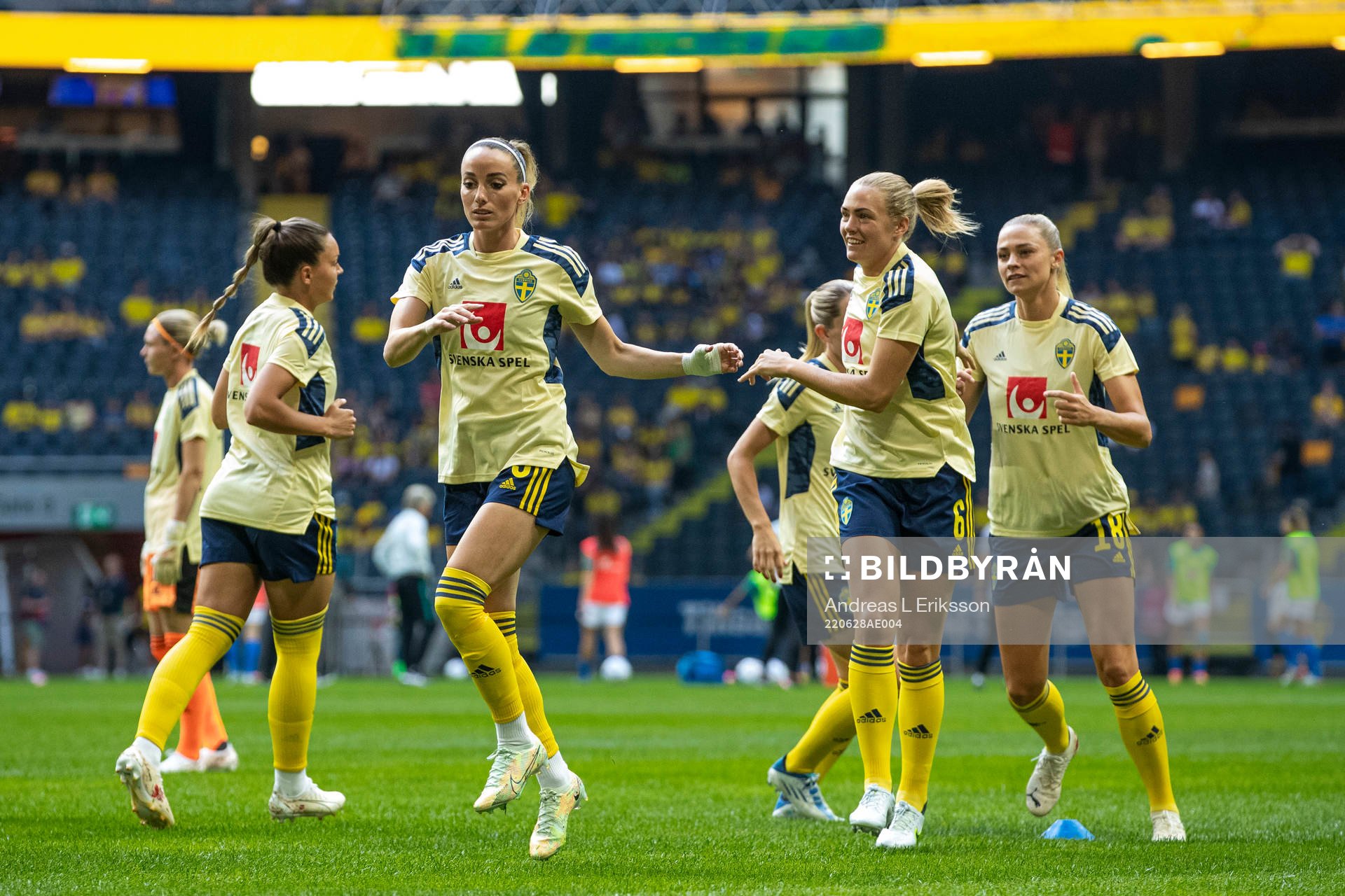 Kosovare Asllani and Magdalena Eriksson of Sweden