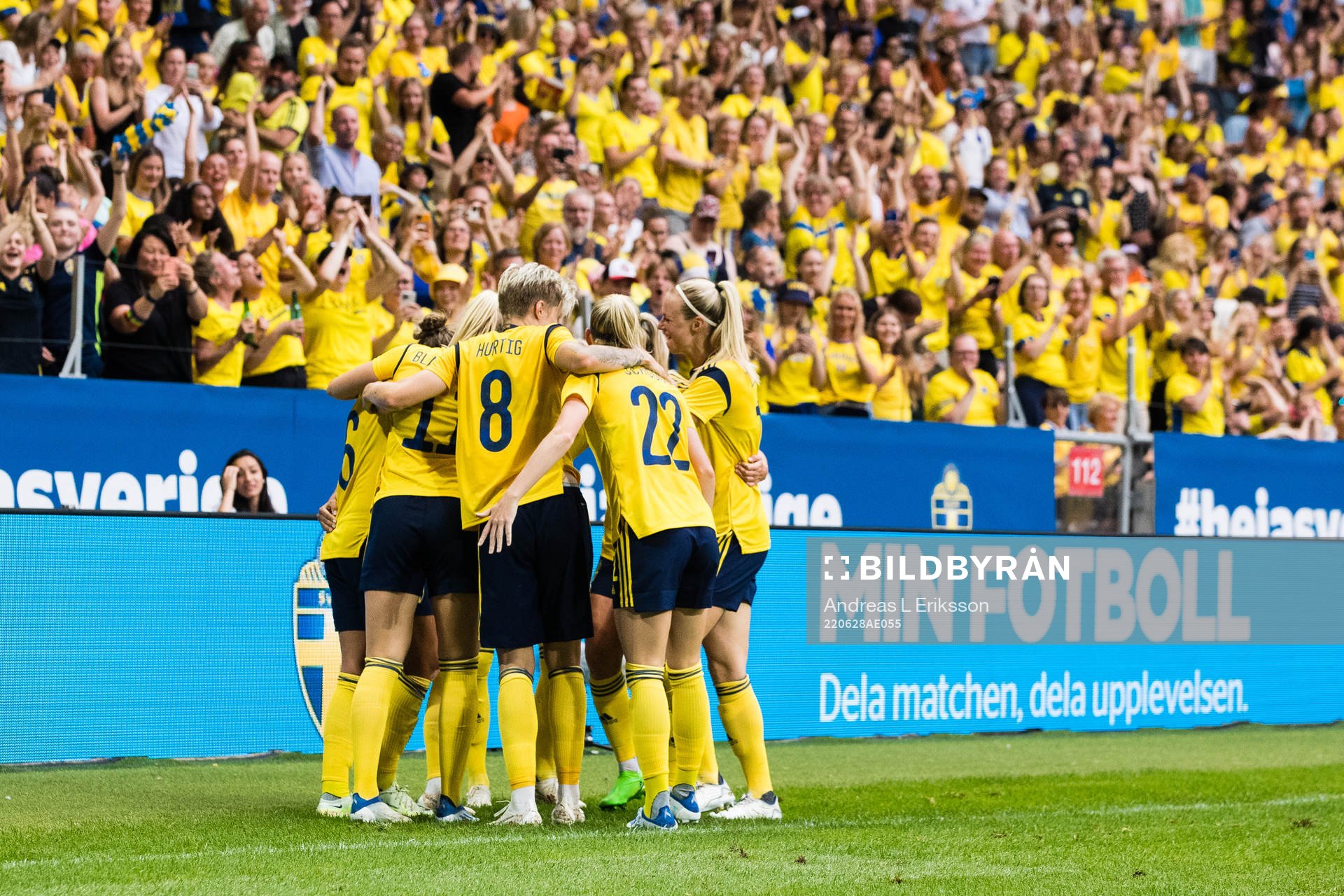 Johanna Rytting Kaneryd of Sweden celebrate with teammates after the 1-1 goal during the women's international friendly football match between Sweden and Brazil on June 28, 2022 in Stockholm.