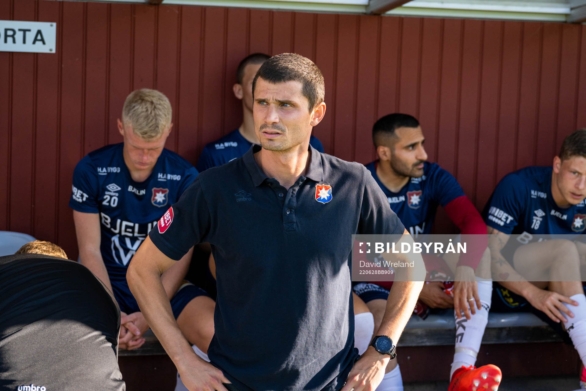Örgrytes tränare Fredrik Ahlstrand under fotbollsmatchen i Superettan mellan Jönköpings Södra och Örgryte den 28 juni 2022 i Jönköping.
