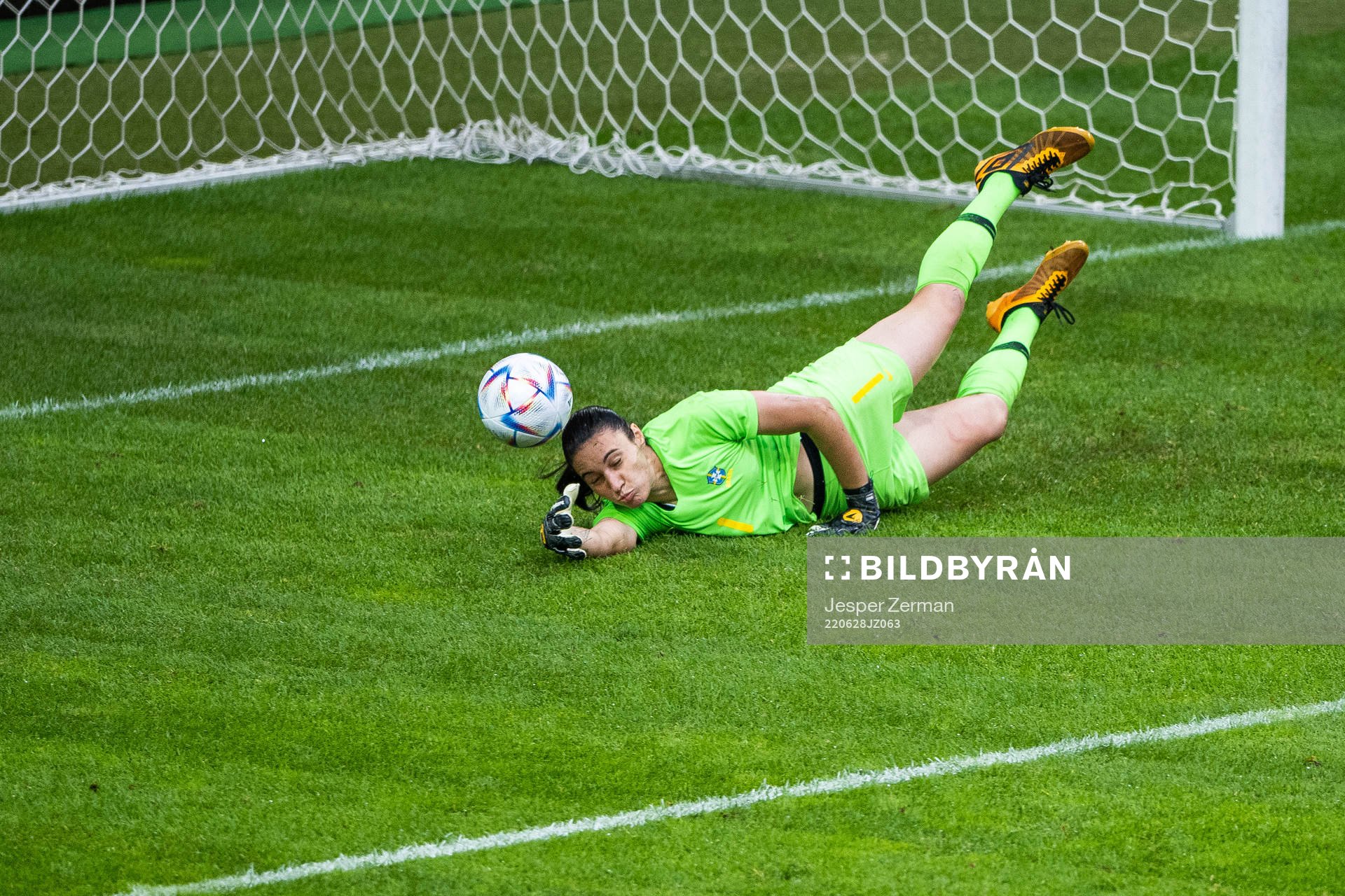 goalkeeper  Lorena of Brazil with a save