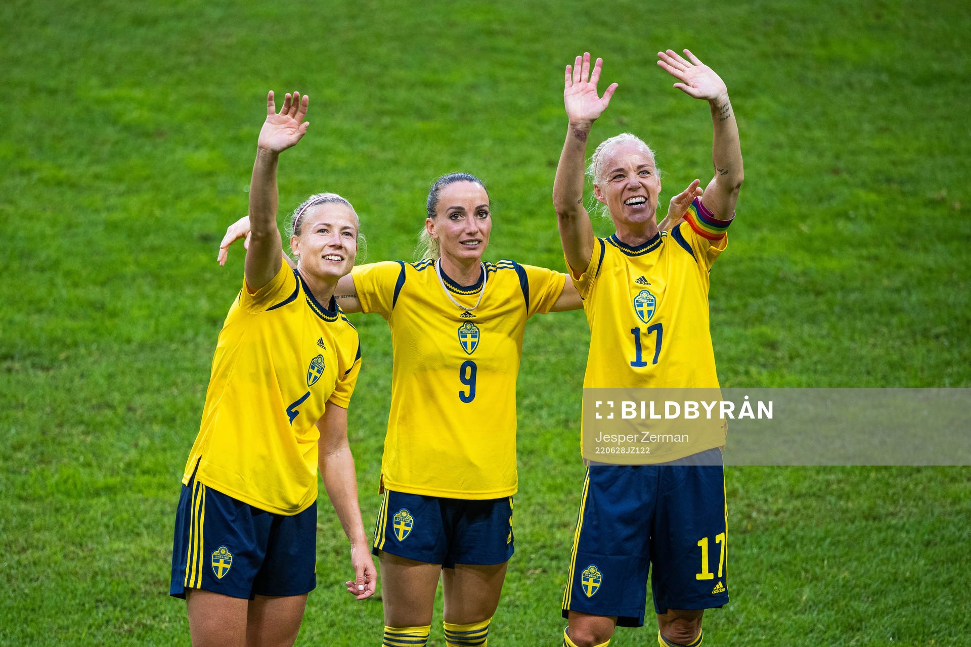 Hanna Glas,Kosovare Asllani and Caroline Seger of Sweden
