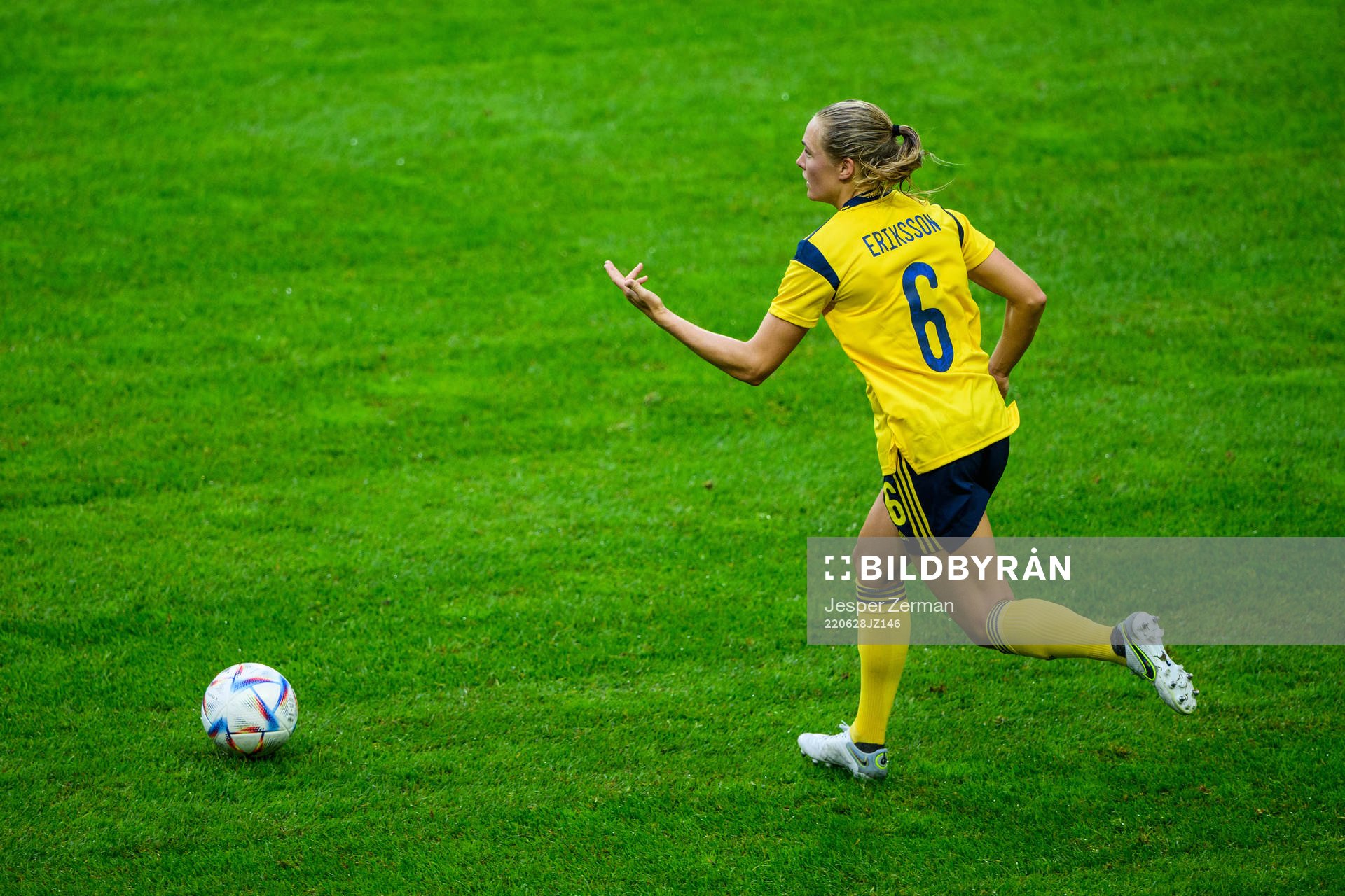 Magdalena Eriksson of Sweden during the women's international friendly football match between Sweden and Brazil on June 28, 2022 in Stockholm.