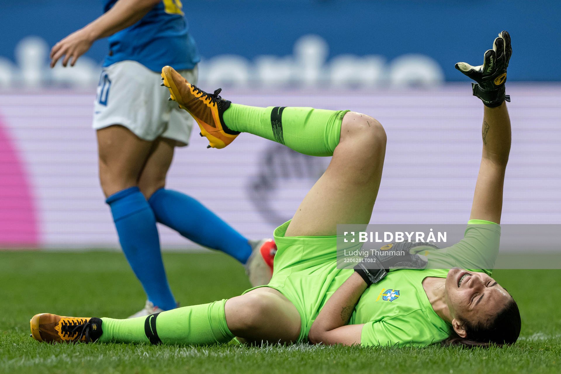 Goalkeeper Lorena of Brazil in pain