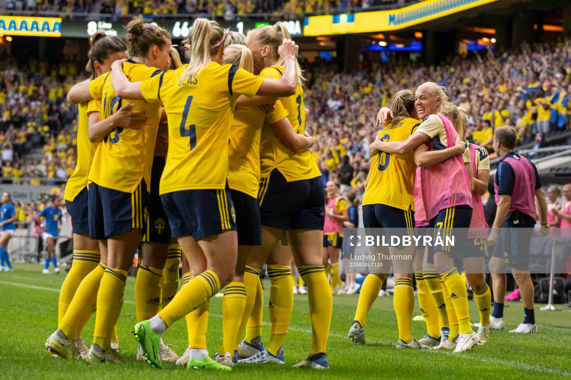 Caroline Seger and Magdalena Eriksson of Sweden celebrate