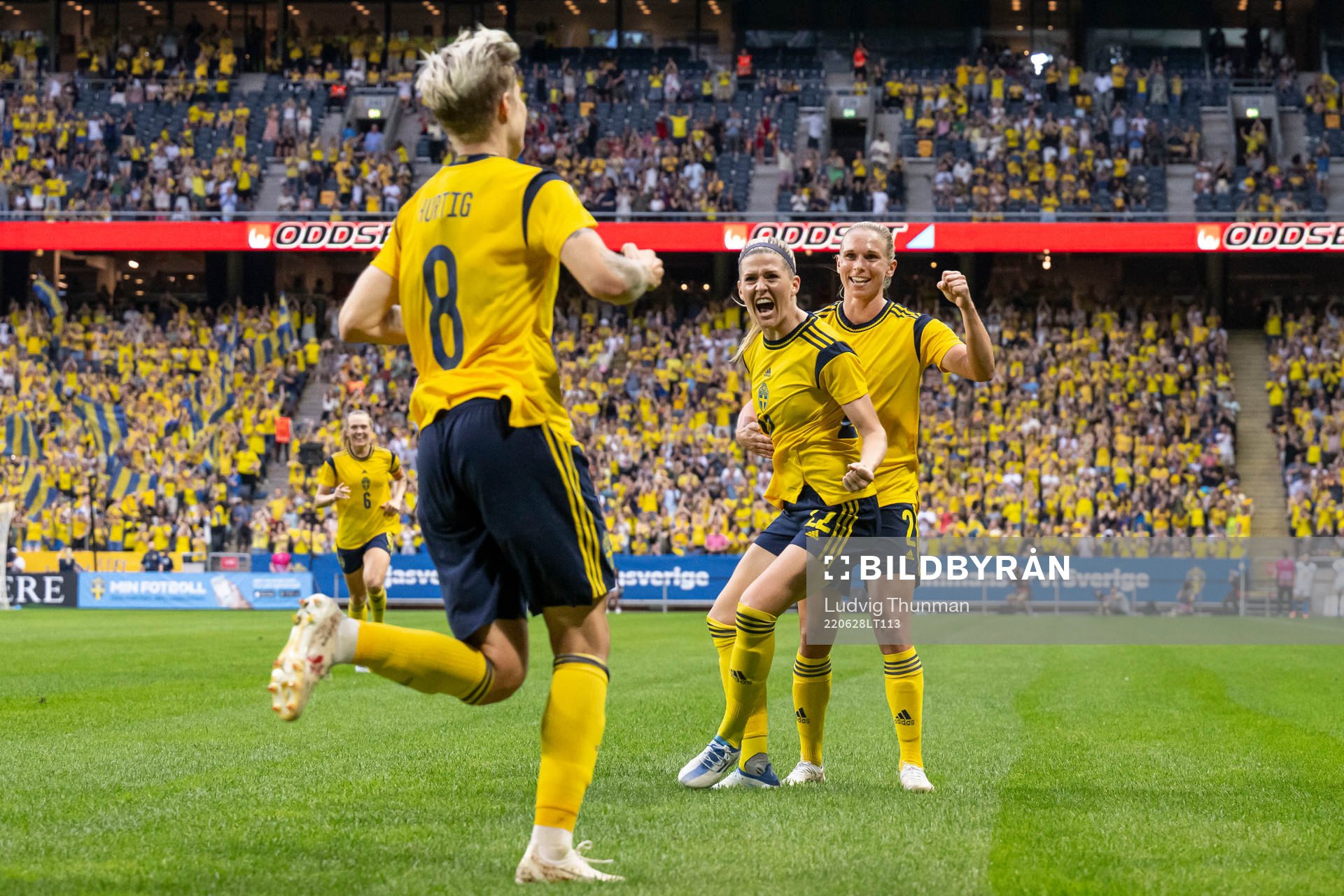 Lina Hurtig, Olivia Schough and Jonna Andersson celebrate