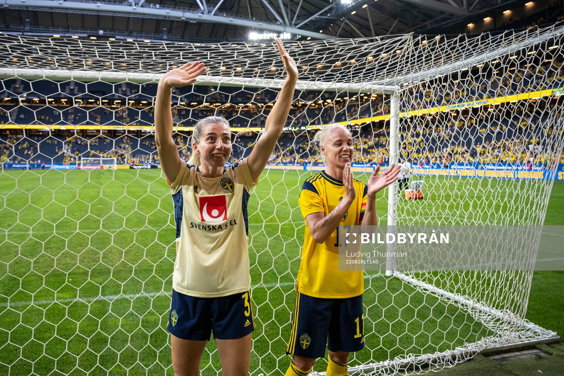 Linda Sembrant and Caroline Seger of Sweden celebrate