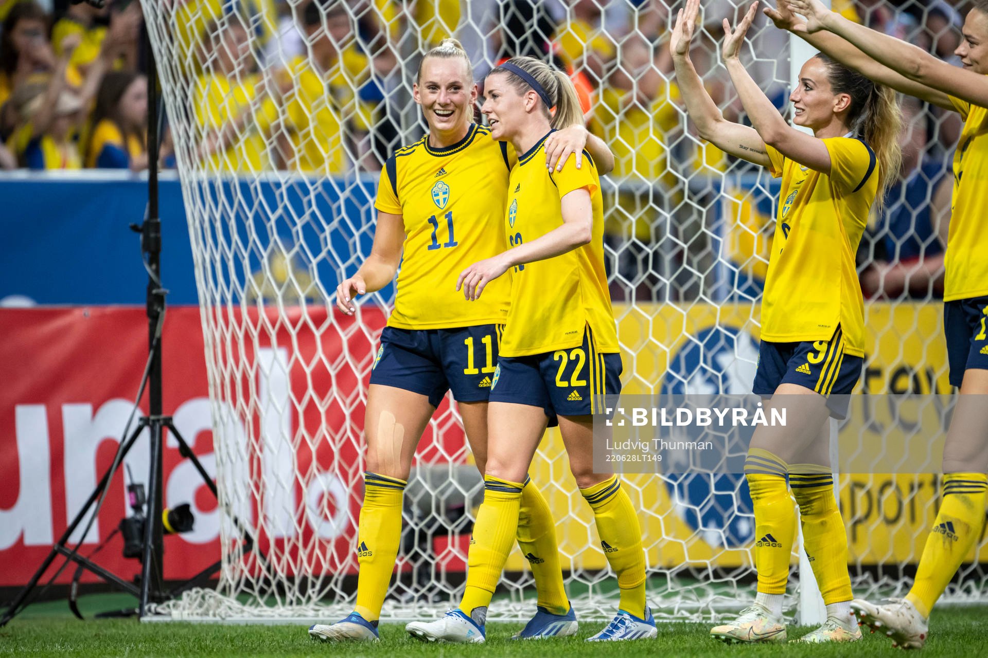 Stina Blackstenius and Olivia Schough of Sweden celebrate
