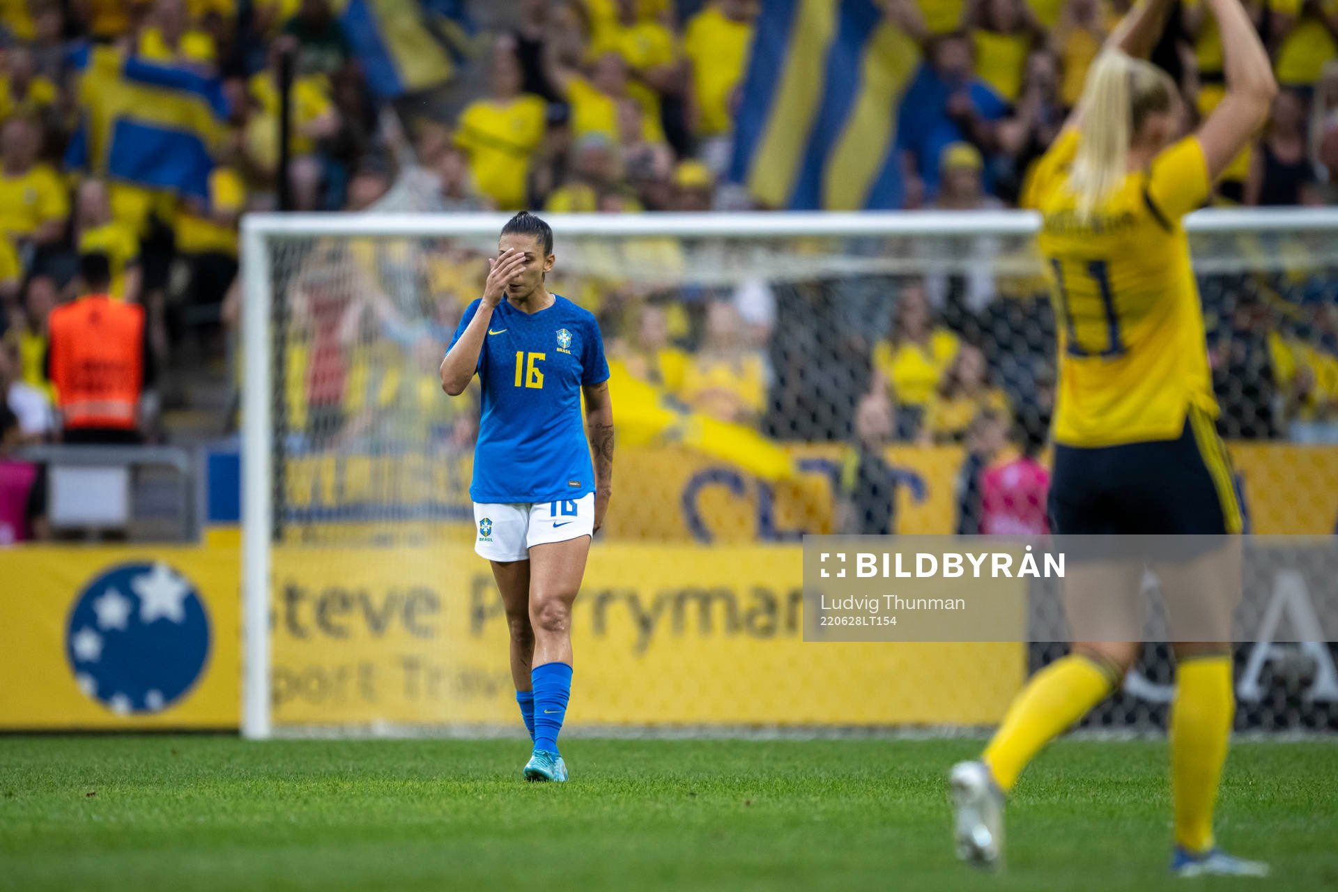 Beatriz Zaneratto of Brazil looks dejected