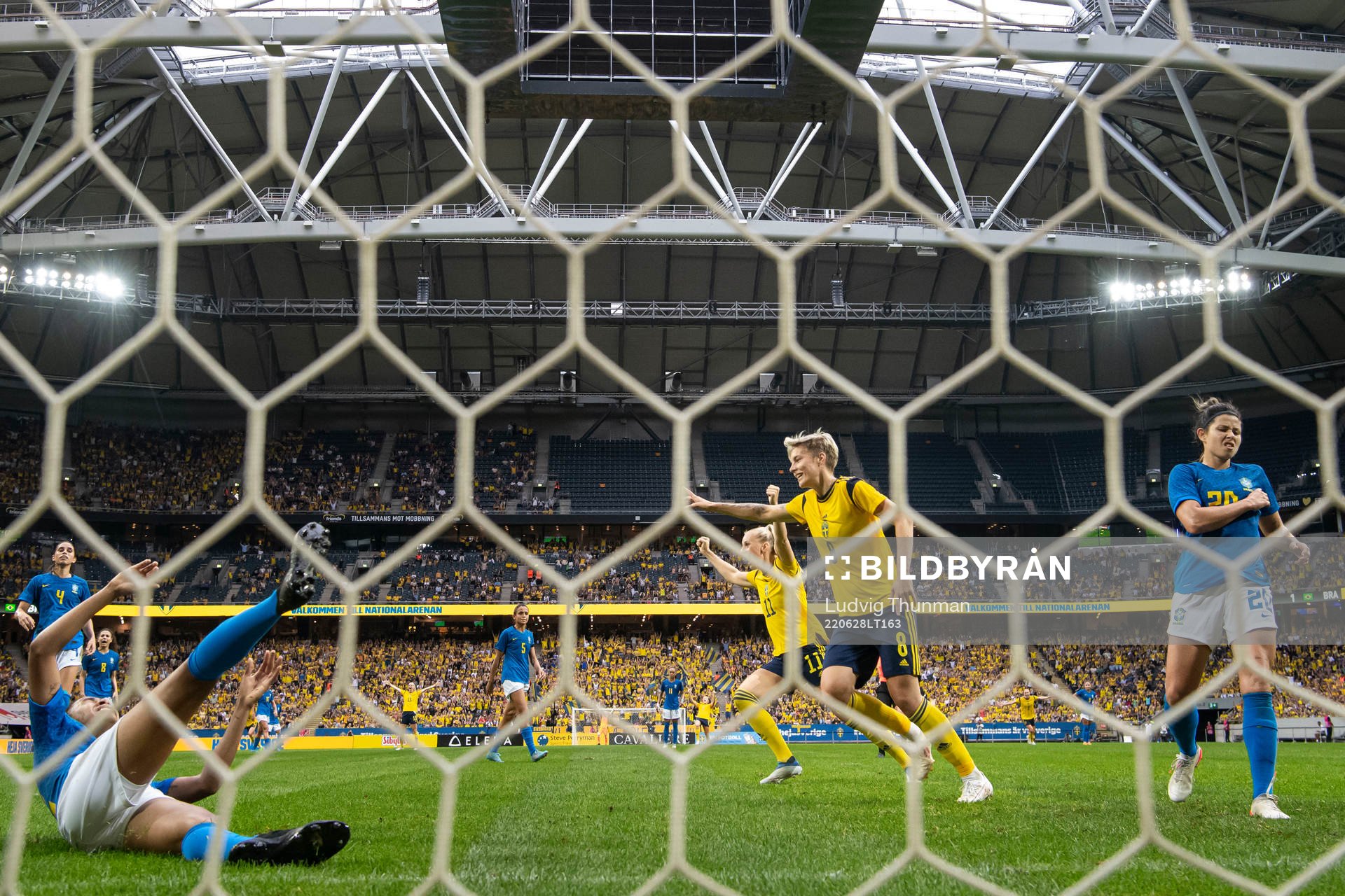 Lina Hurtig and Stina Blackstenius of Sweden celebrate