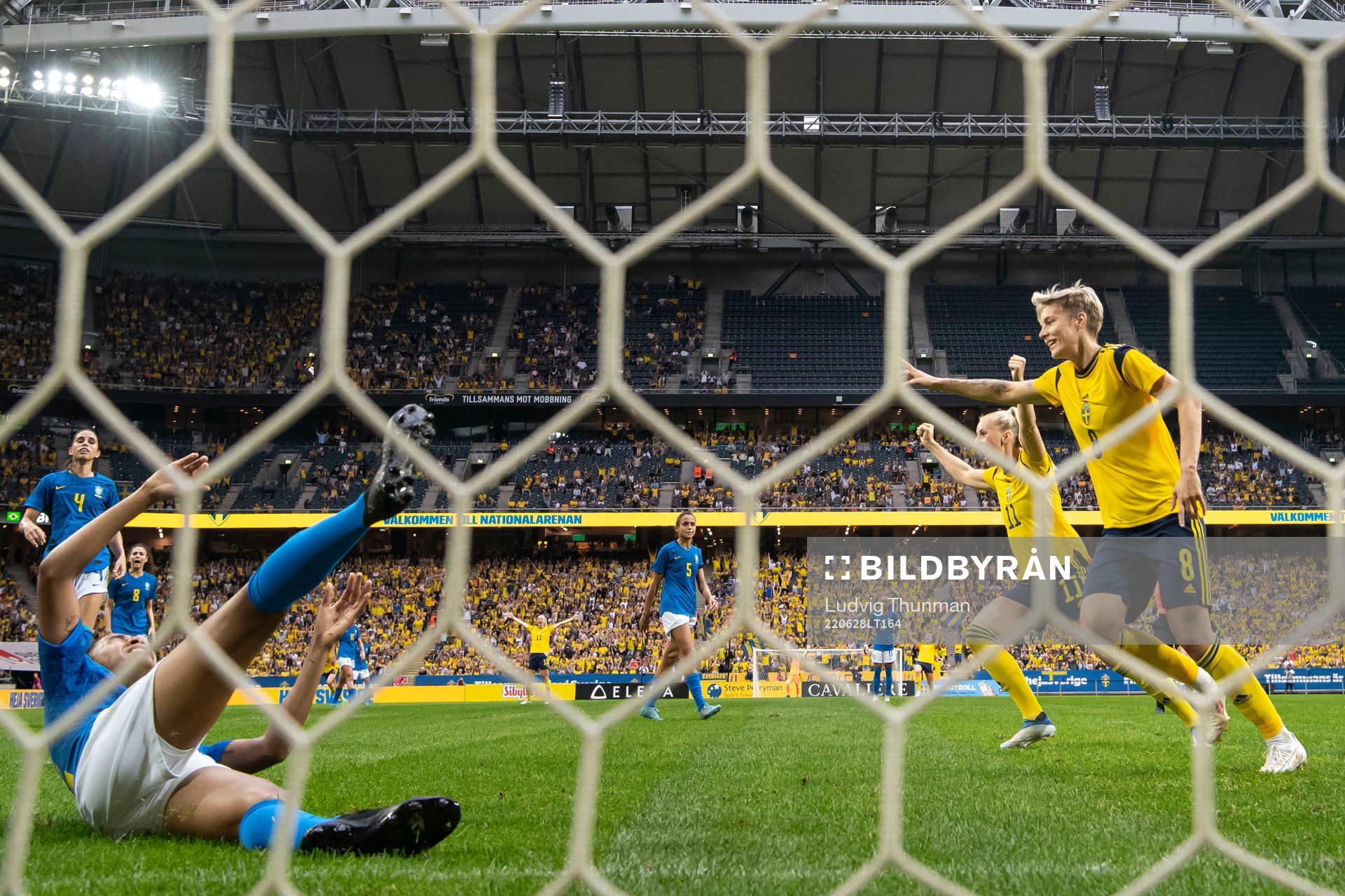 Lina Hurtig and Stina Blackstenius of Sweden celebrate