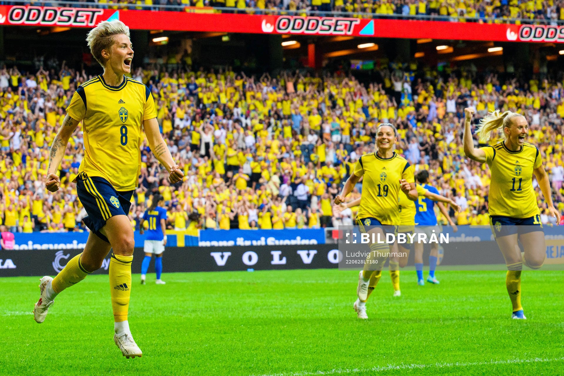 Lina Hurtig of Sweden celebrates