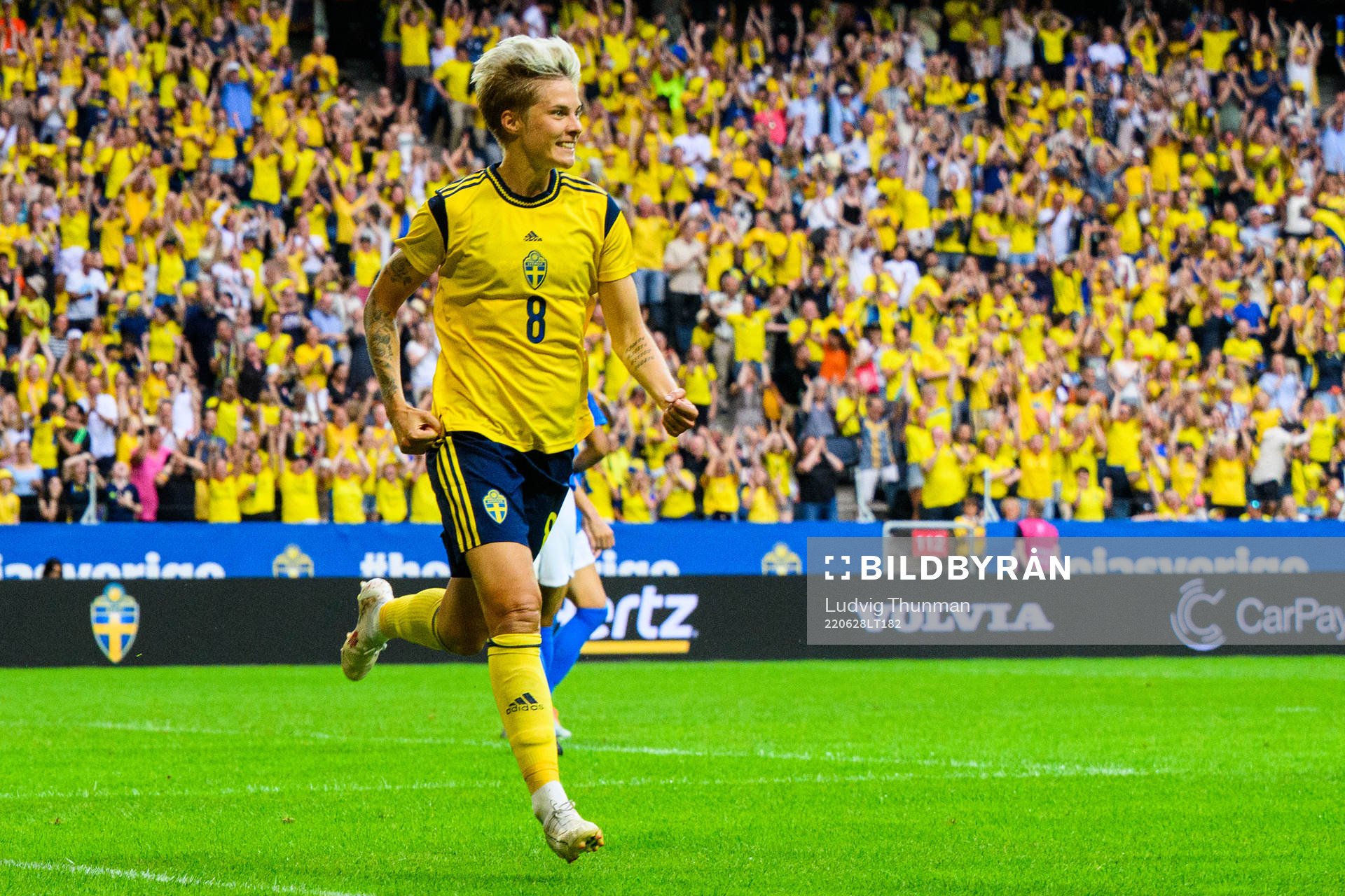Lina Hurtig of Sweden celebrates
