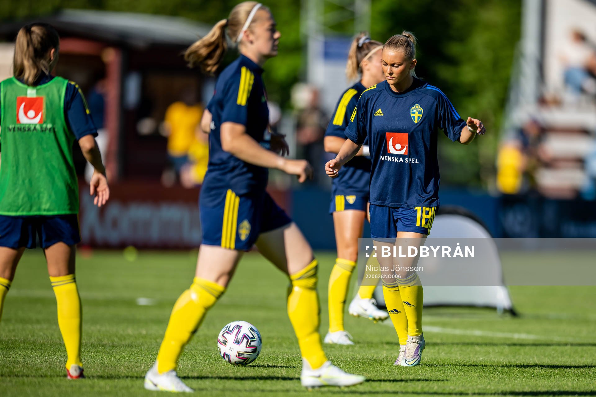 Beatrice Persson of Sweden during warm up ahead of the football match in a U23 three nations tournament between Sweden and USA on June 28, 2022 in Vittsjö.