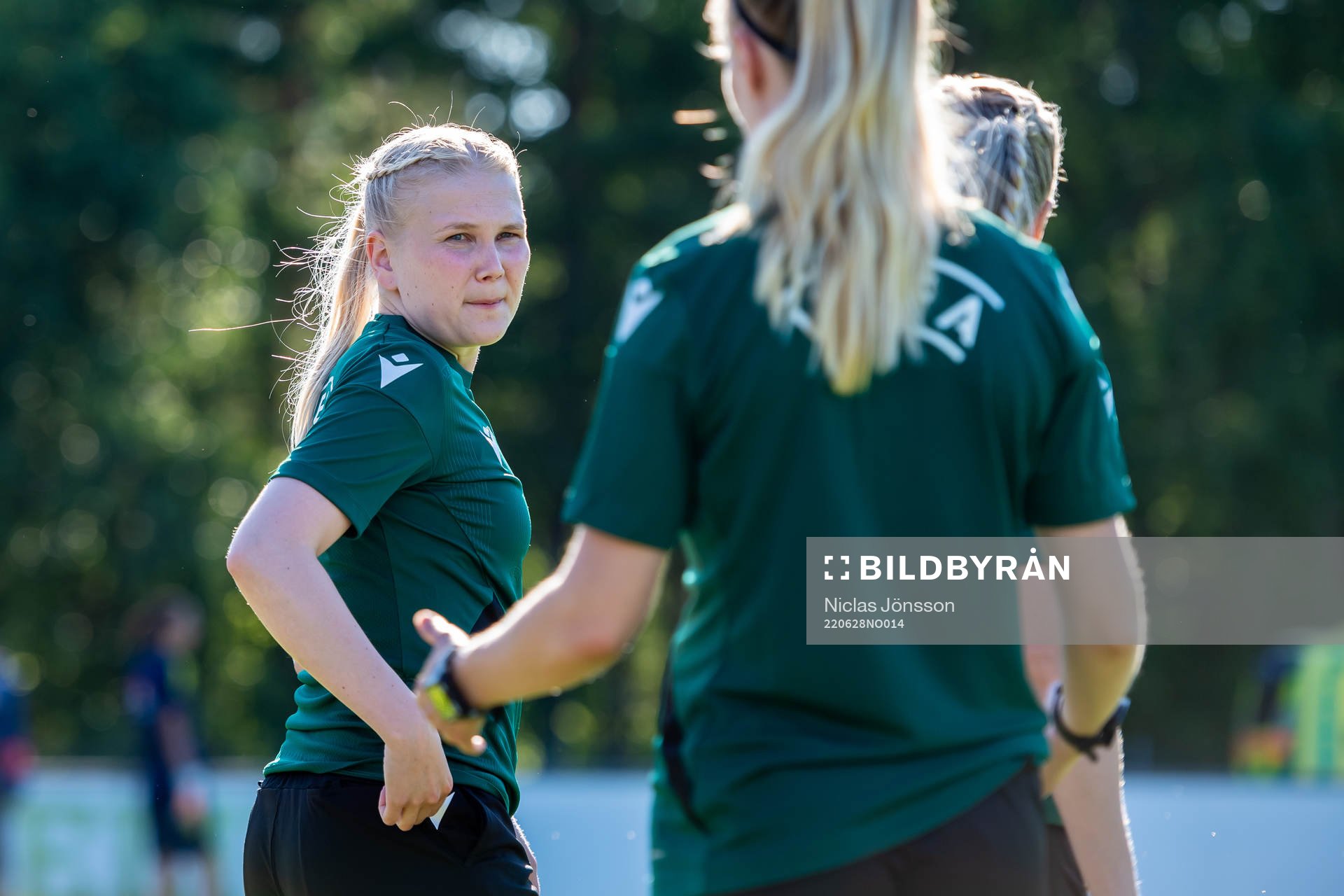 assistant referee Alisa Levälampi during warm up ahead of the football match in a U23 three nations tournament between Sweden and USA on June 28, 2022 in Vittsjö.