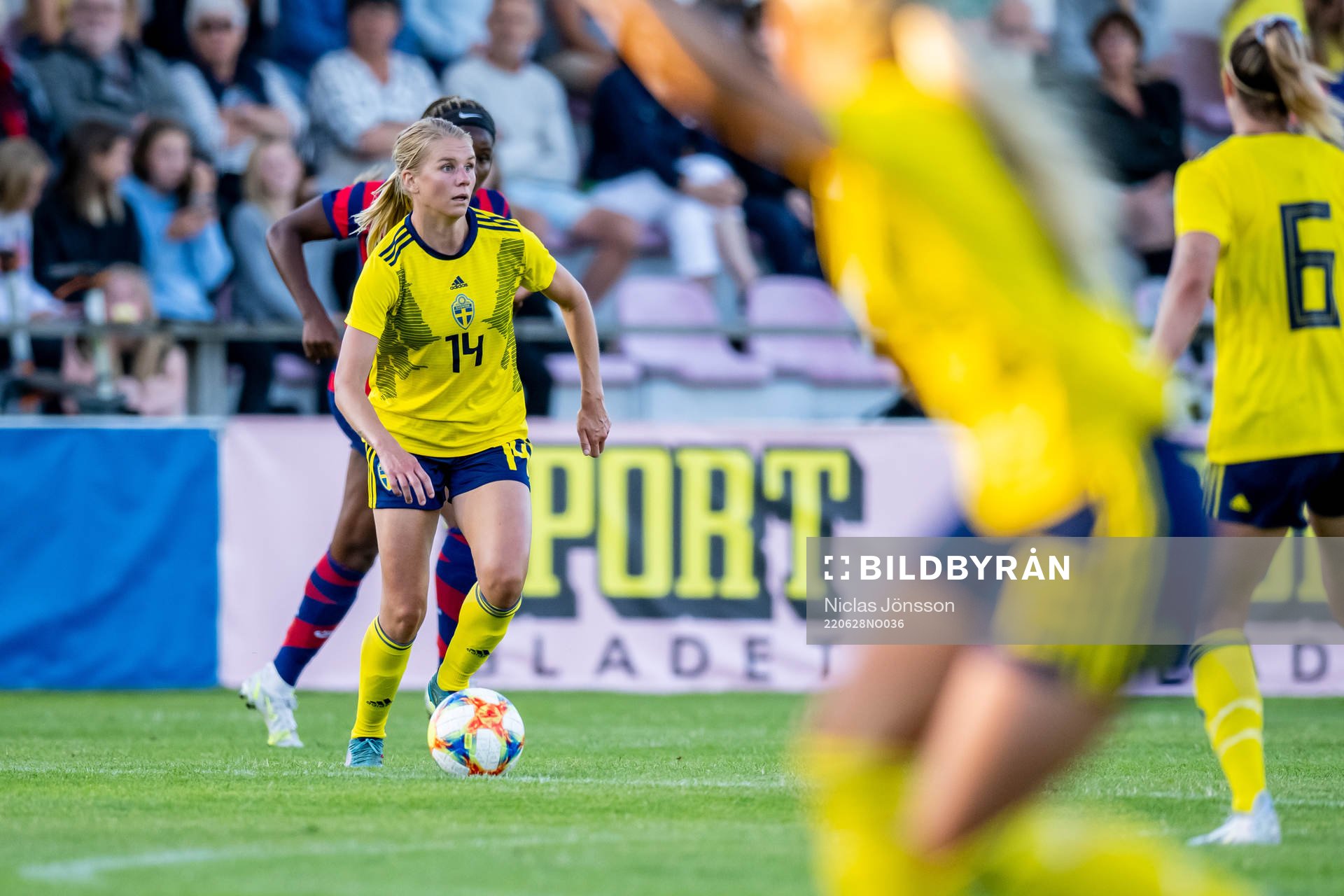 Nellie Lilja of Sweden  during the football match in a U23 three nations tournament between Sweden and USA on June 28, 2022 in Vittsjö. 