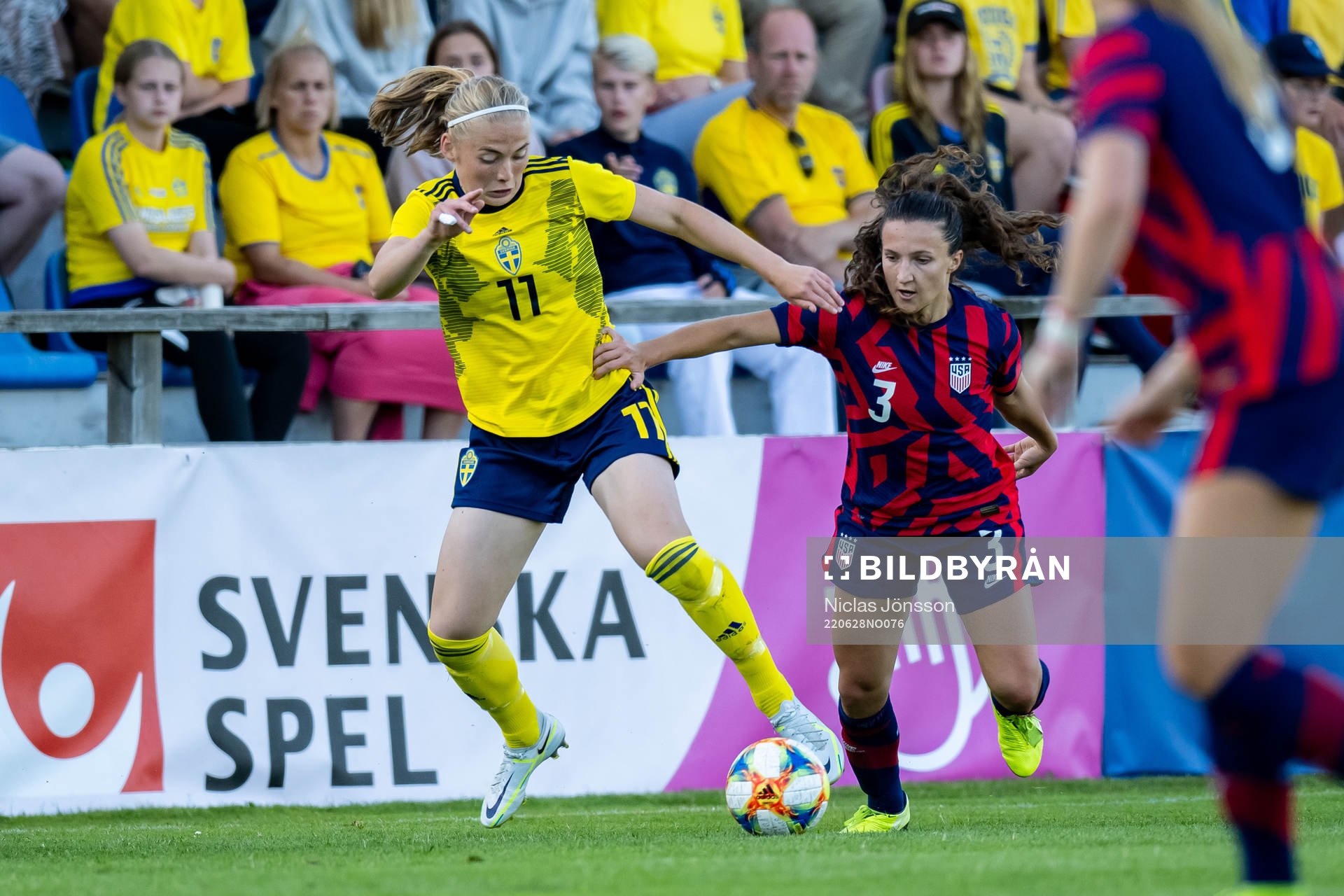 Paulina Nyström of Sweden during the football match in a U23 three nations tournament between Sweden and USA on June 28, 2022 in Vittsjö. 