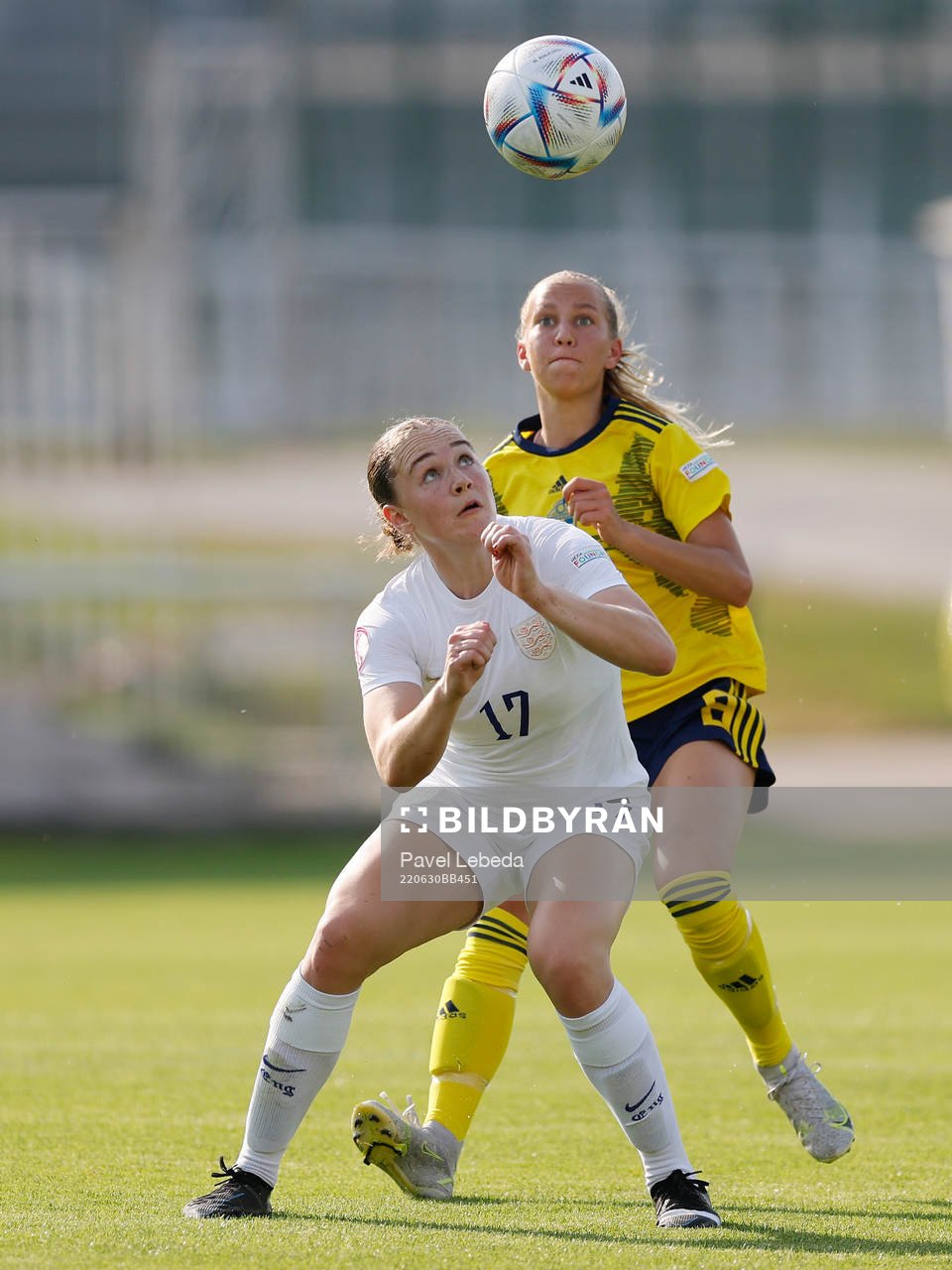 Sara Eriksson of Sweden in action against Lucia Kendal of England during the football match in The UEFA Womens Under-19 European Championships on June 30 in Frydek-Mistek, Czech Republic.