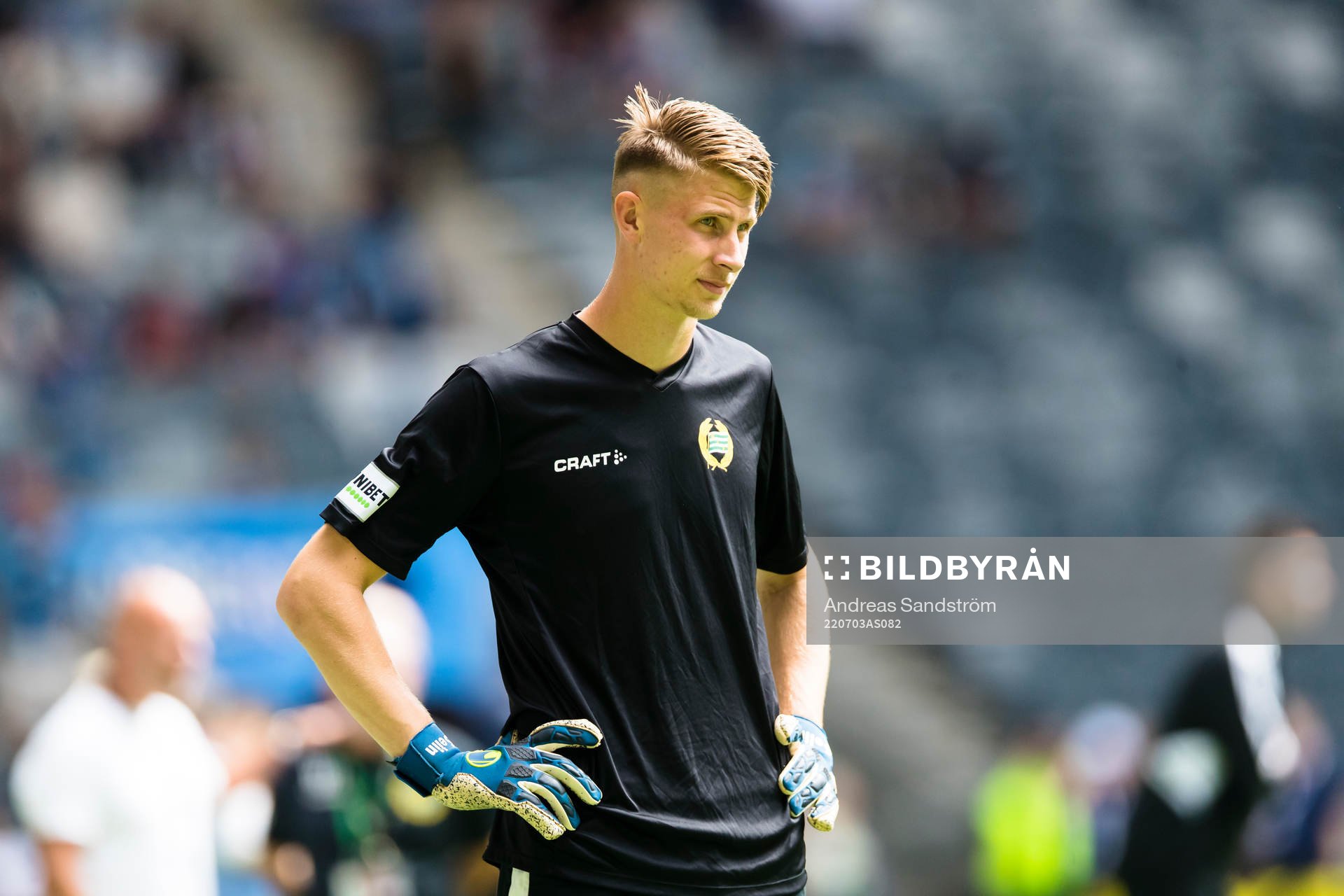 Målvakt Sebastian Selin inför fotbollsmatchen i Allsvenskan mellan Djurgården och Hammarby den 3 juli 2022 i Stockholm. 
