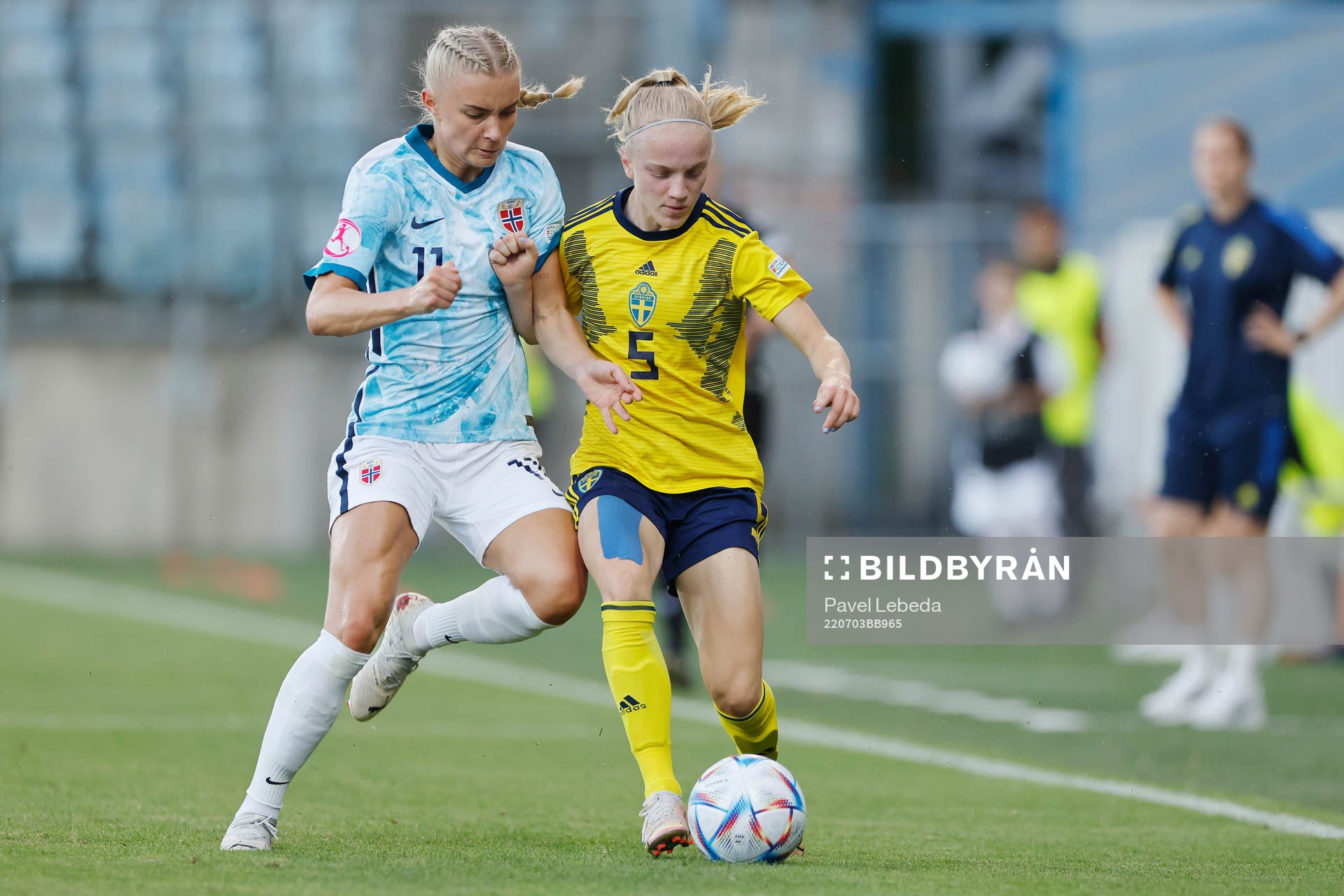 Anna Sandberg  of Sweden in action against Thea Kyvåg of