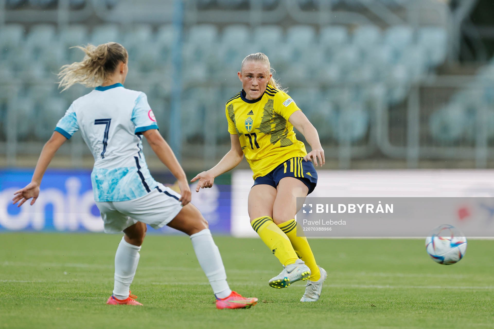 Emilia Bengtsson of Sweden in action against Stine Brekken