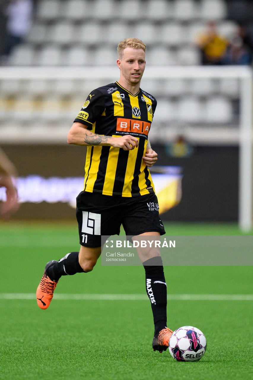 Häckens Samuel Gustafson under fotbollsmatchen i Allsvenskan mellan Häcken och Elfsborg den 3 juli 2022 i Göteborg. 