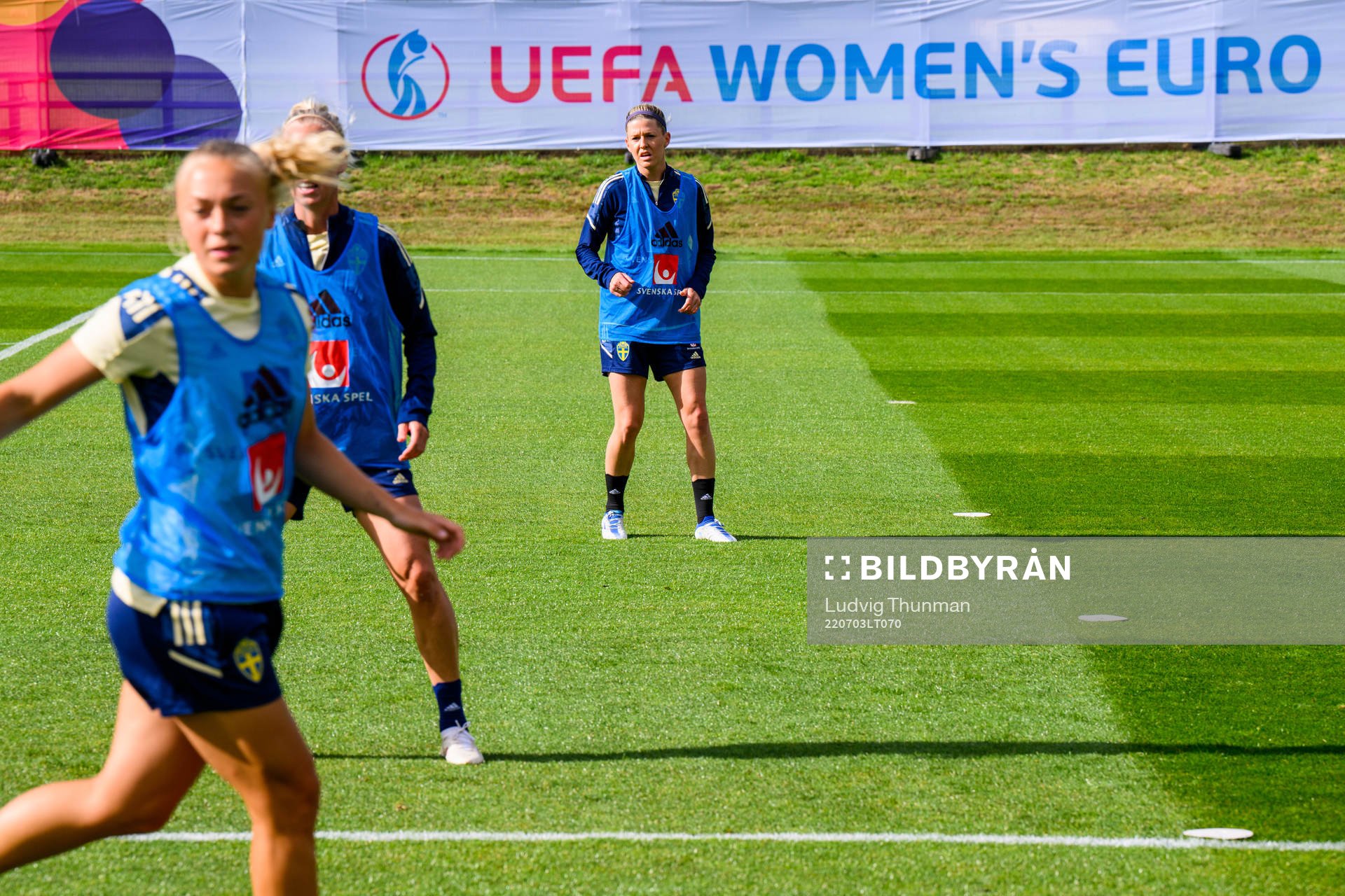 Olivia Schough during a training session with the the women's Swedish national football team ahead of UEFA Women's Euro 2022 Championship on July 3, 2022 in Chester.
