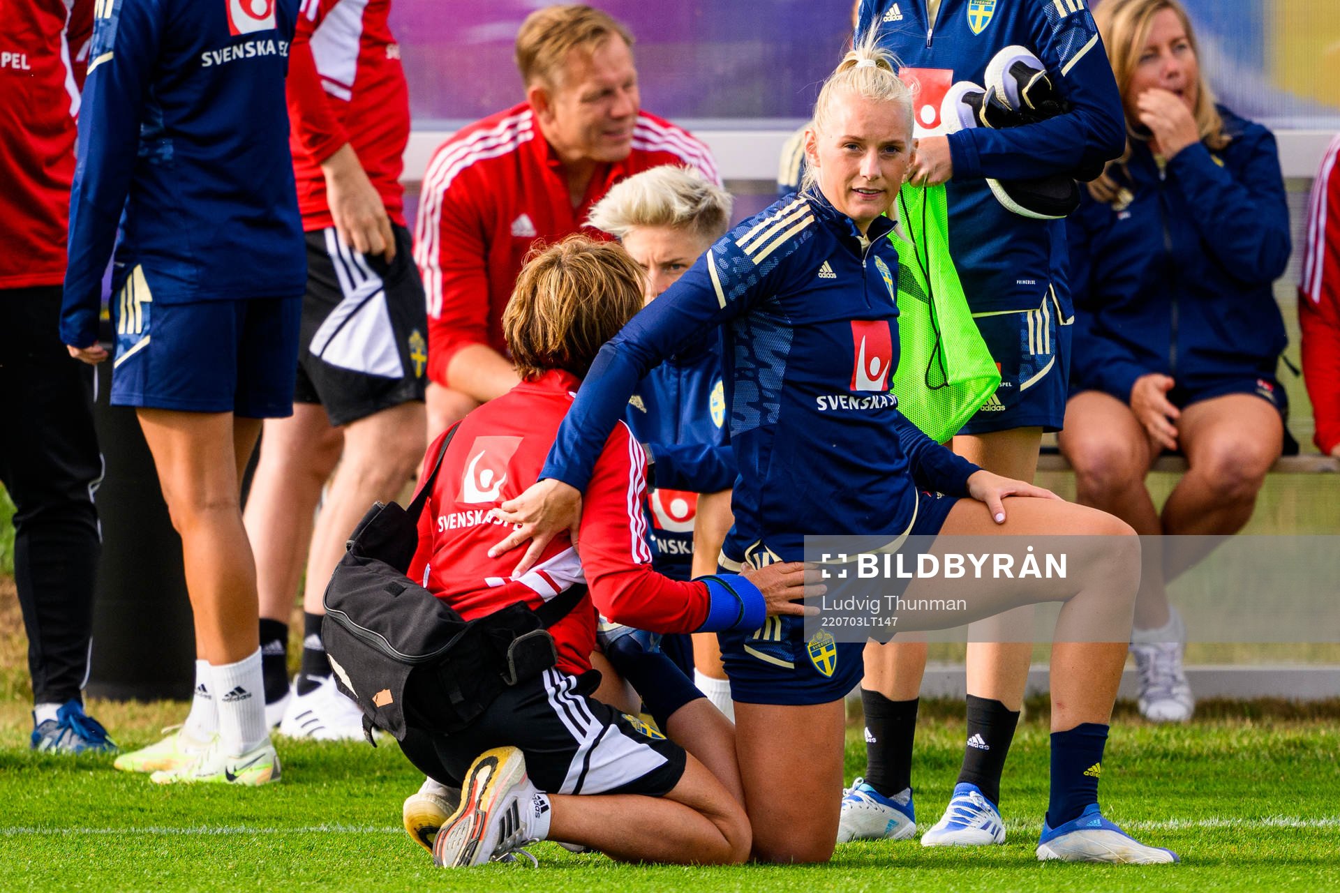Stina Blackstenius gets treated by physio Annica Näsmark