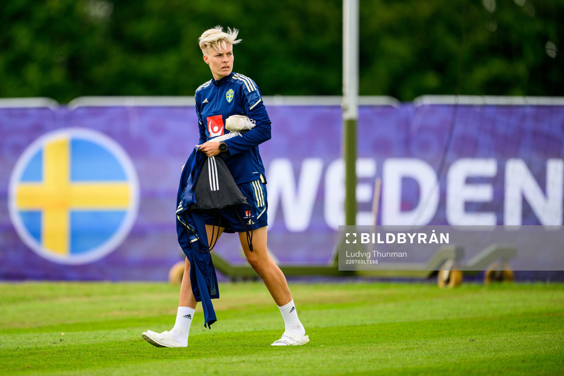 Lina Hurtig during a training session with the the women's Swedish national football team ahead of UEFA Women's Euro 2022 Championship on July 3, 2022 in Chester.