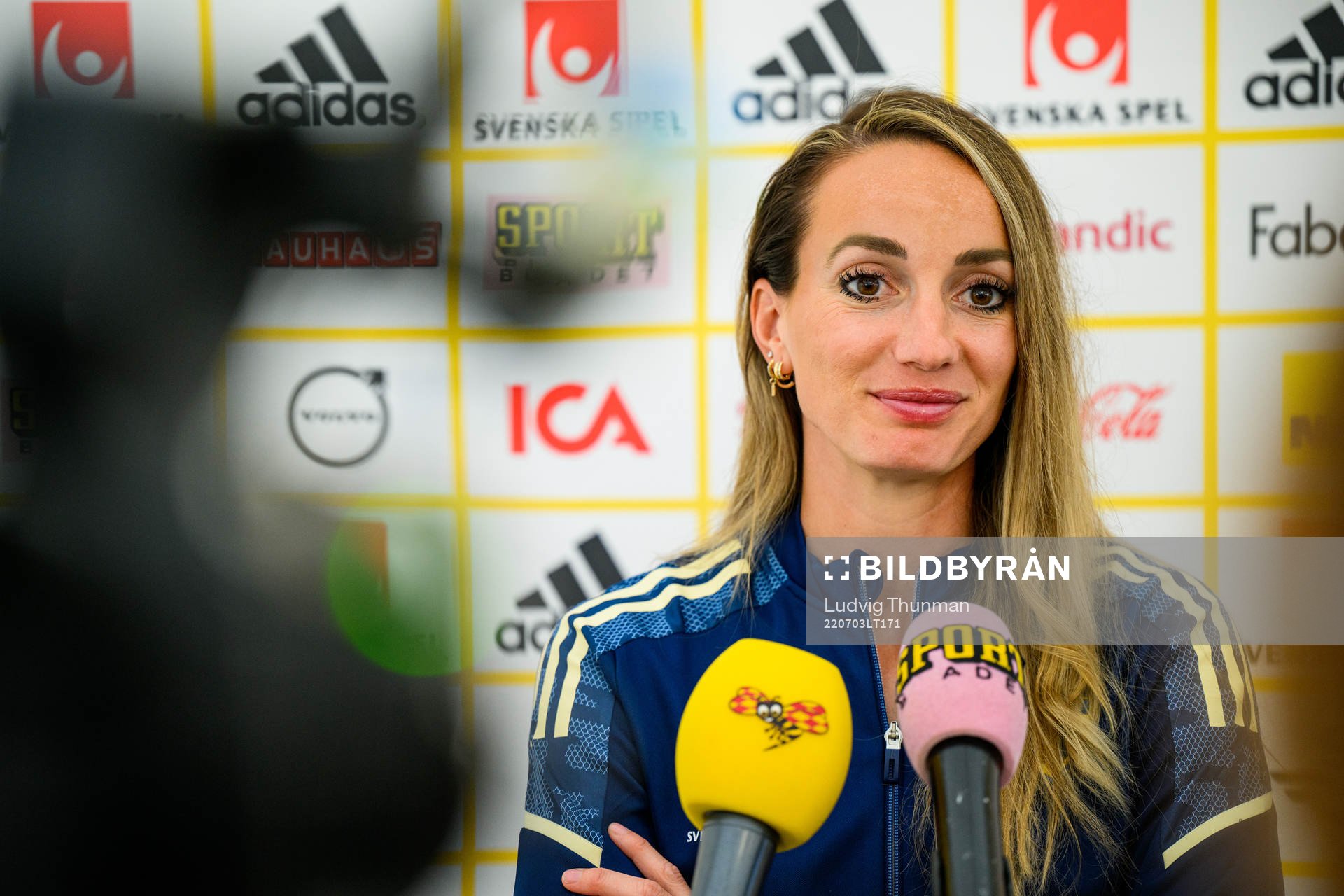 Kosovare Asllani is interviewed by the media