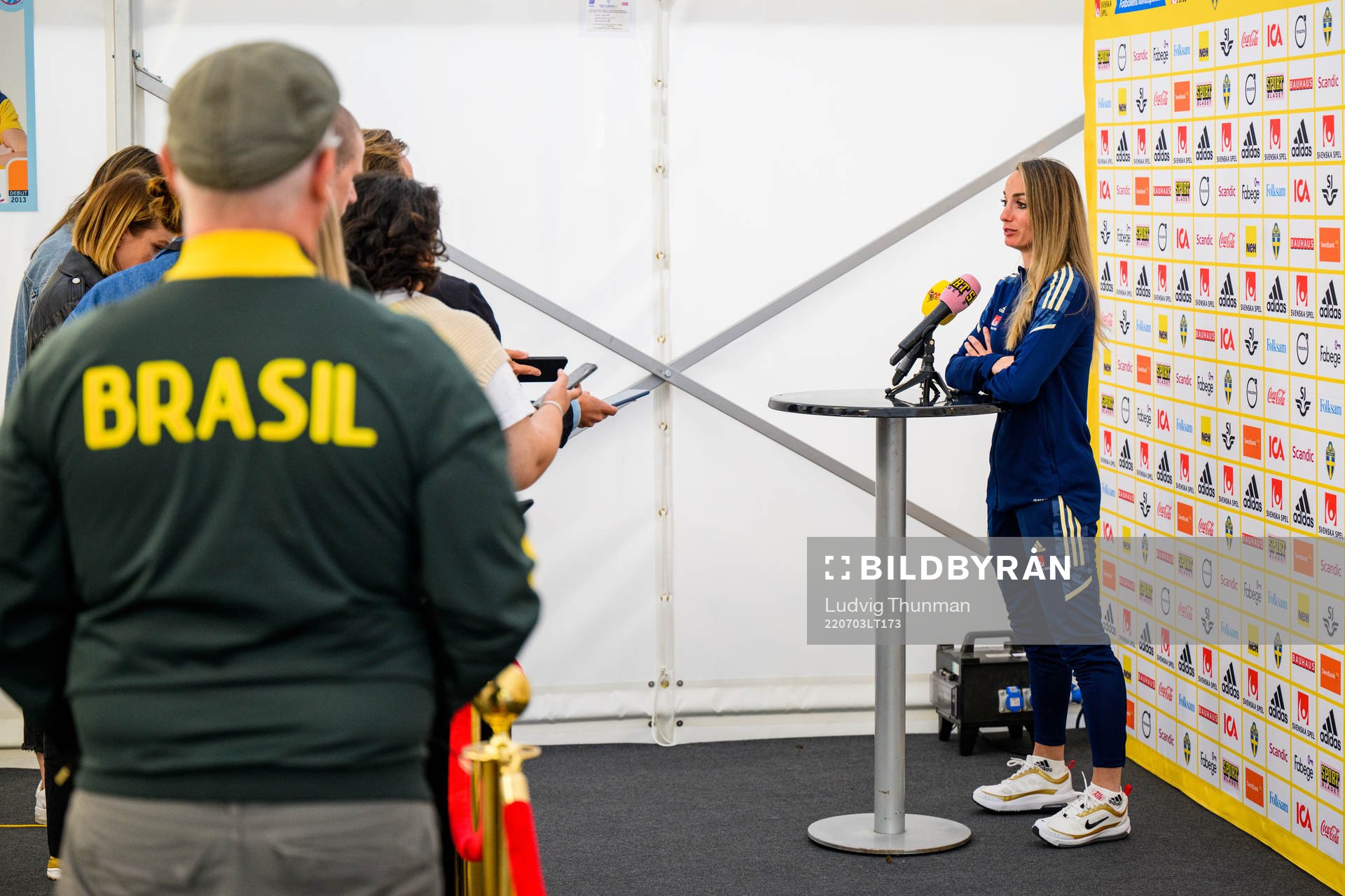 Kosovare Asllani is interviewed by the media