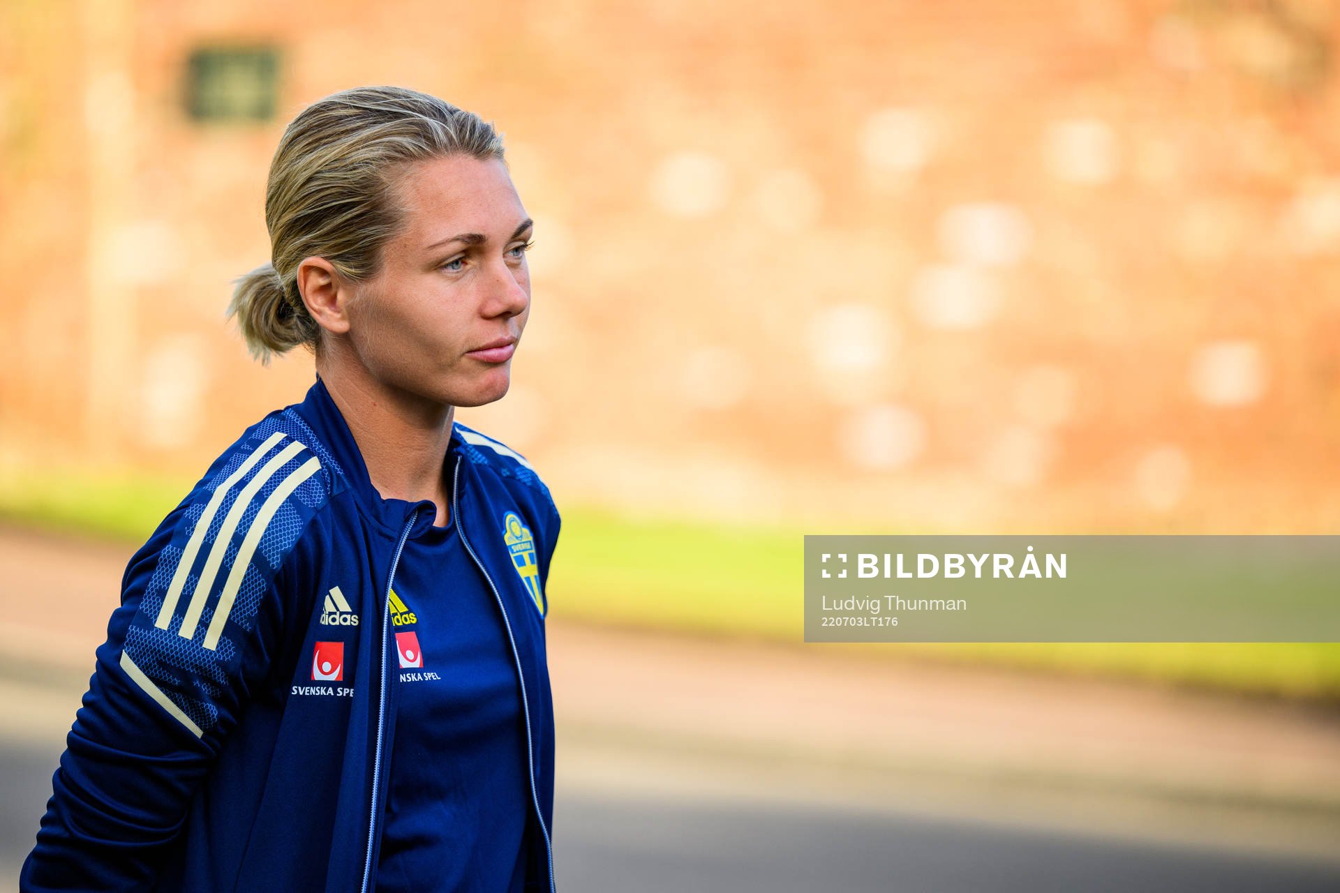 Goalkeeper Jennifer Falk is interviewed by the media
