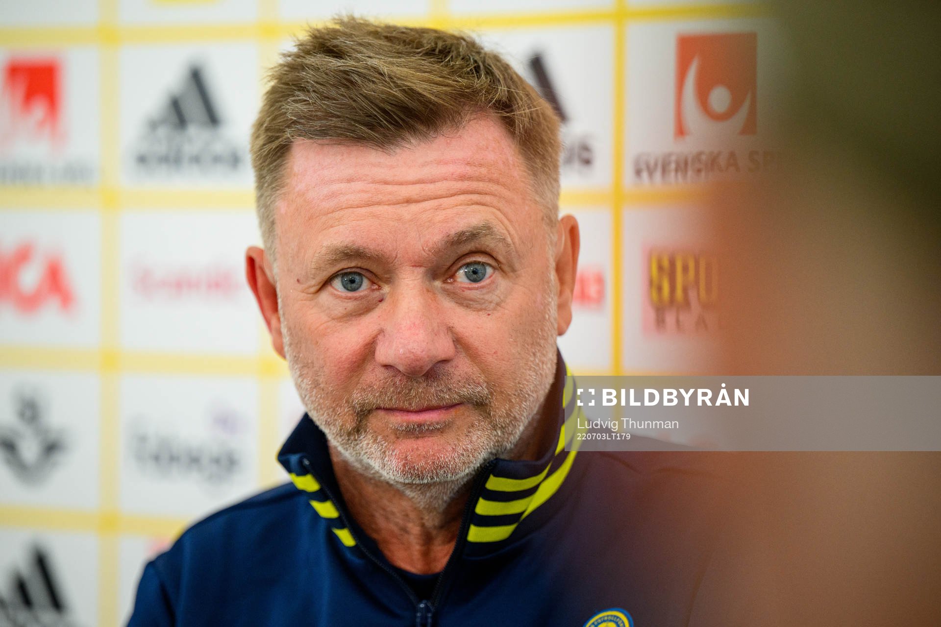 Peter Gerhardsson, head coach is interviewed by the media