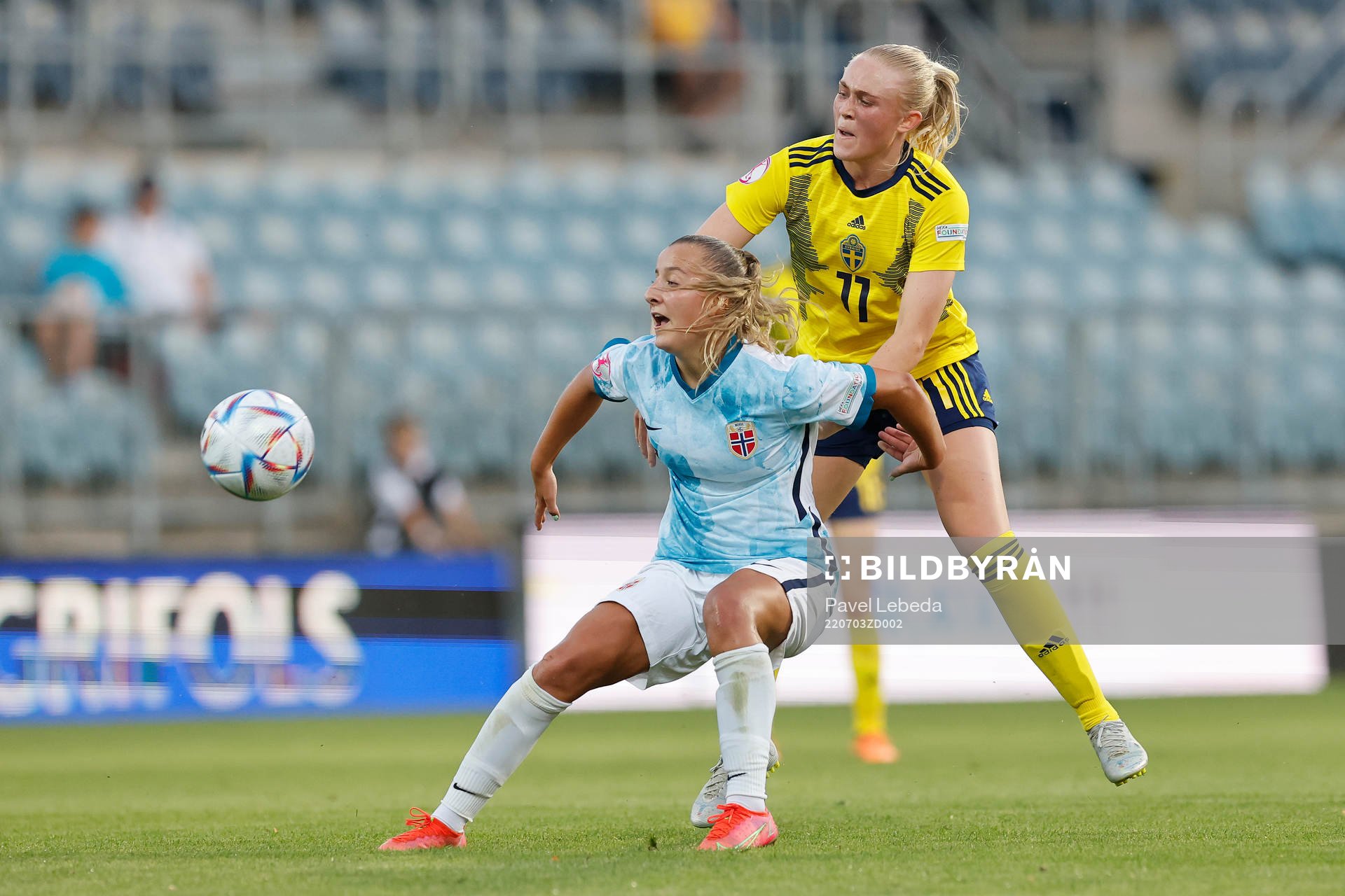 Emilia Bengtsson of Sweden in action against Stine Brekken