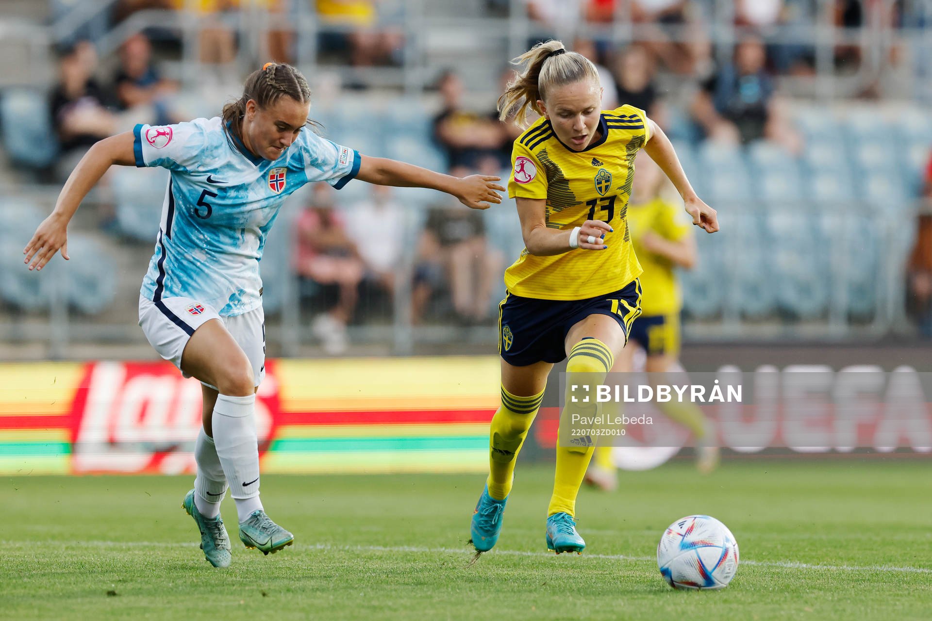 Matilda Vinberg of Sweden in action against Selma Løvås