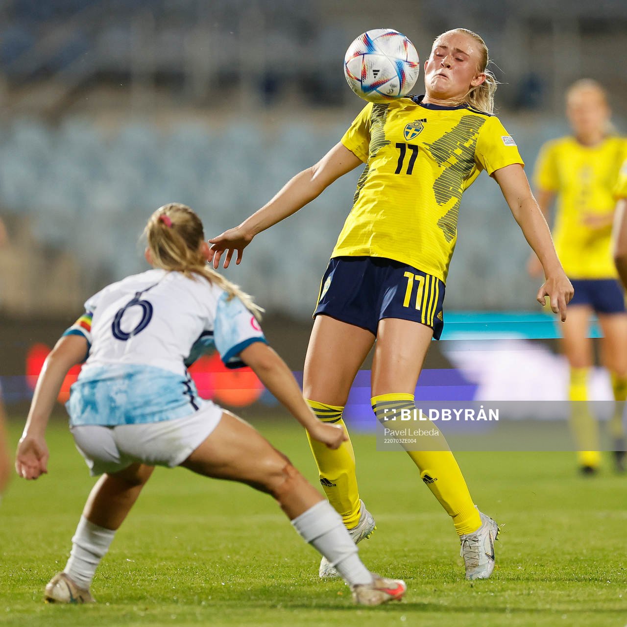 Emilia Bengtsson  of Sweden in action against Julie Jorde