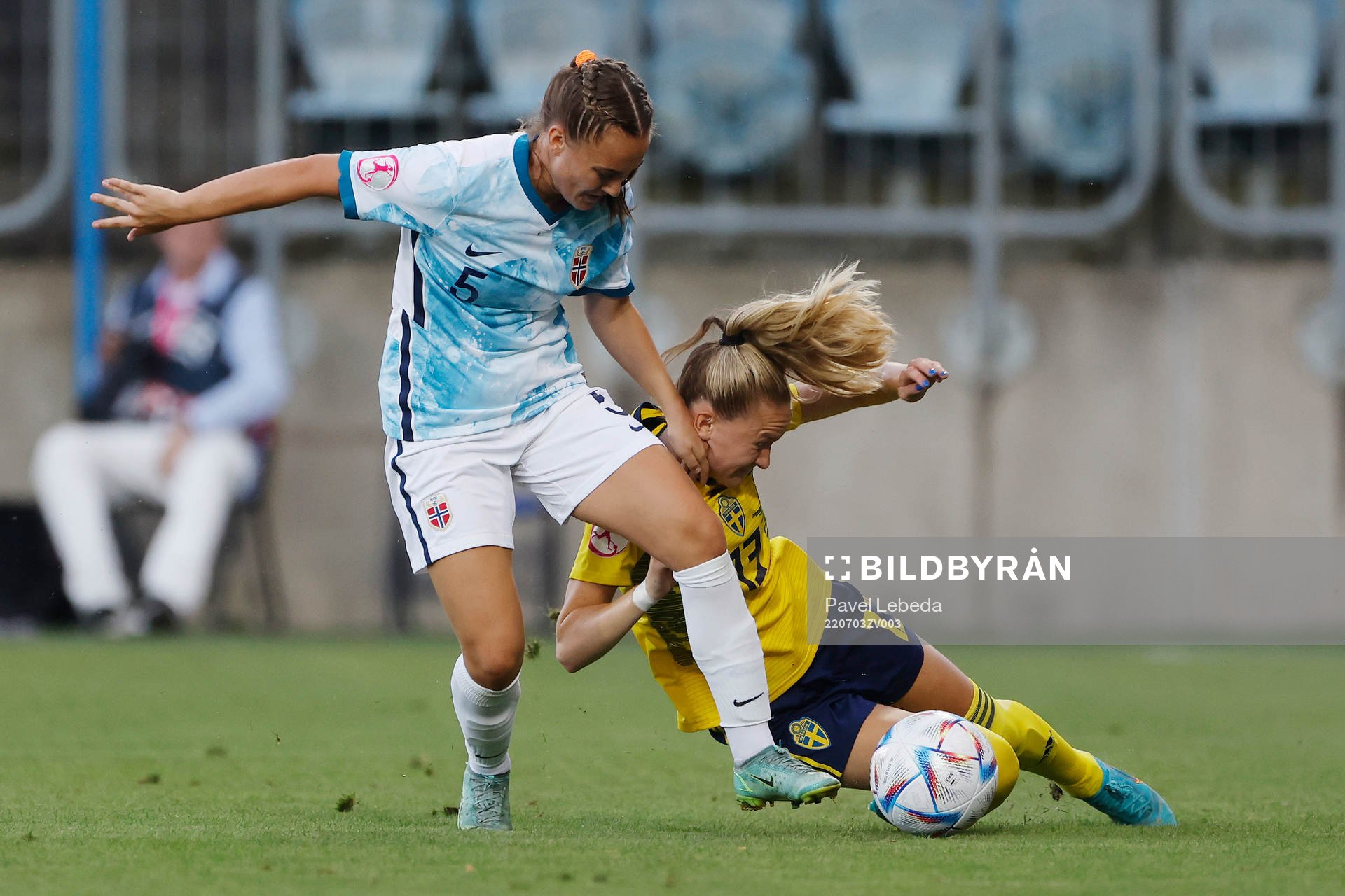 Matilda Vinberg of Sweden in action against Selma Løvås
