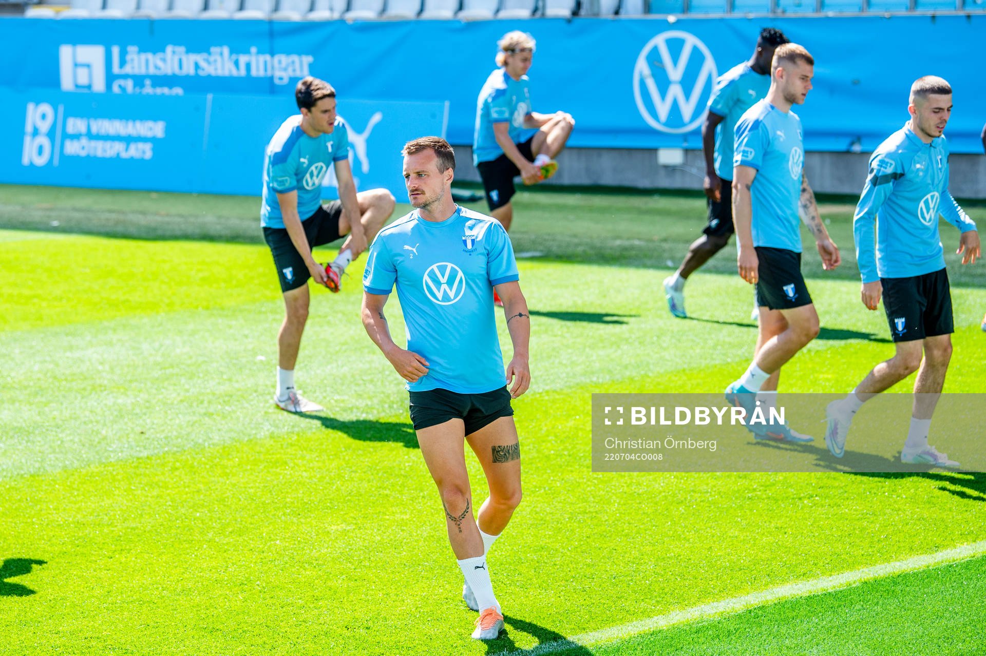 Eric Larsson under en träning med Malmö FF inför kvalmatchen i Champions League den 4 juli 2022 i Malmö. 