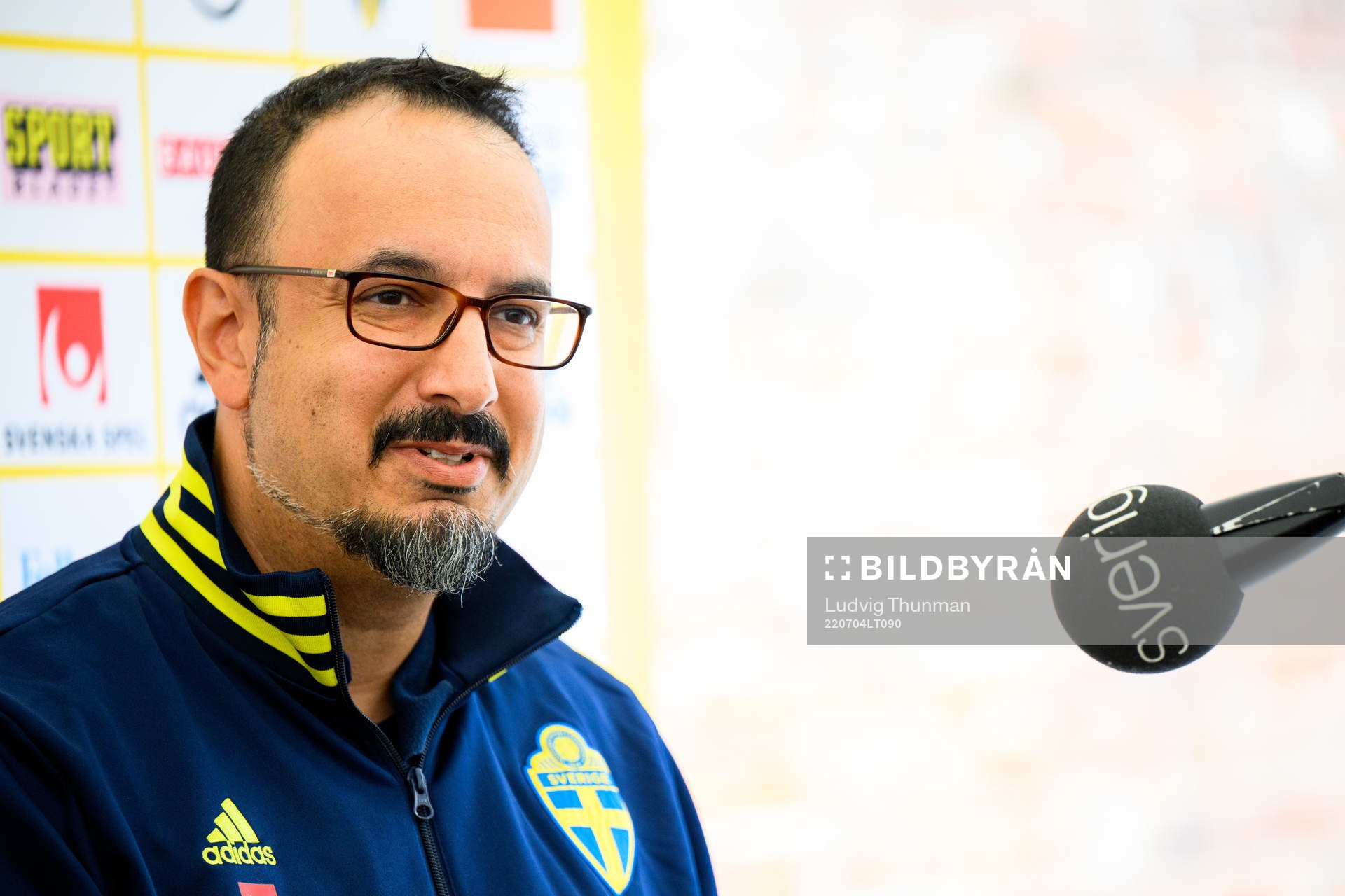 Houman Ebrahimi, doctor is interviewed by the media during a press event with the the women's Swedish national football team ahead of UEFA Women's Euro 2022 Championship on July 4, 2022 in Chester. 