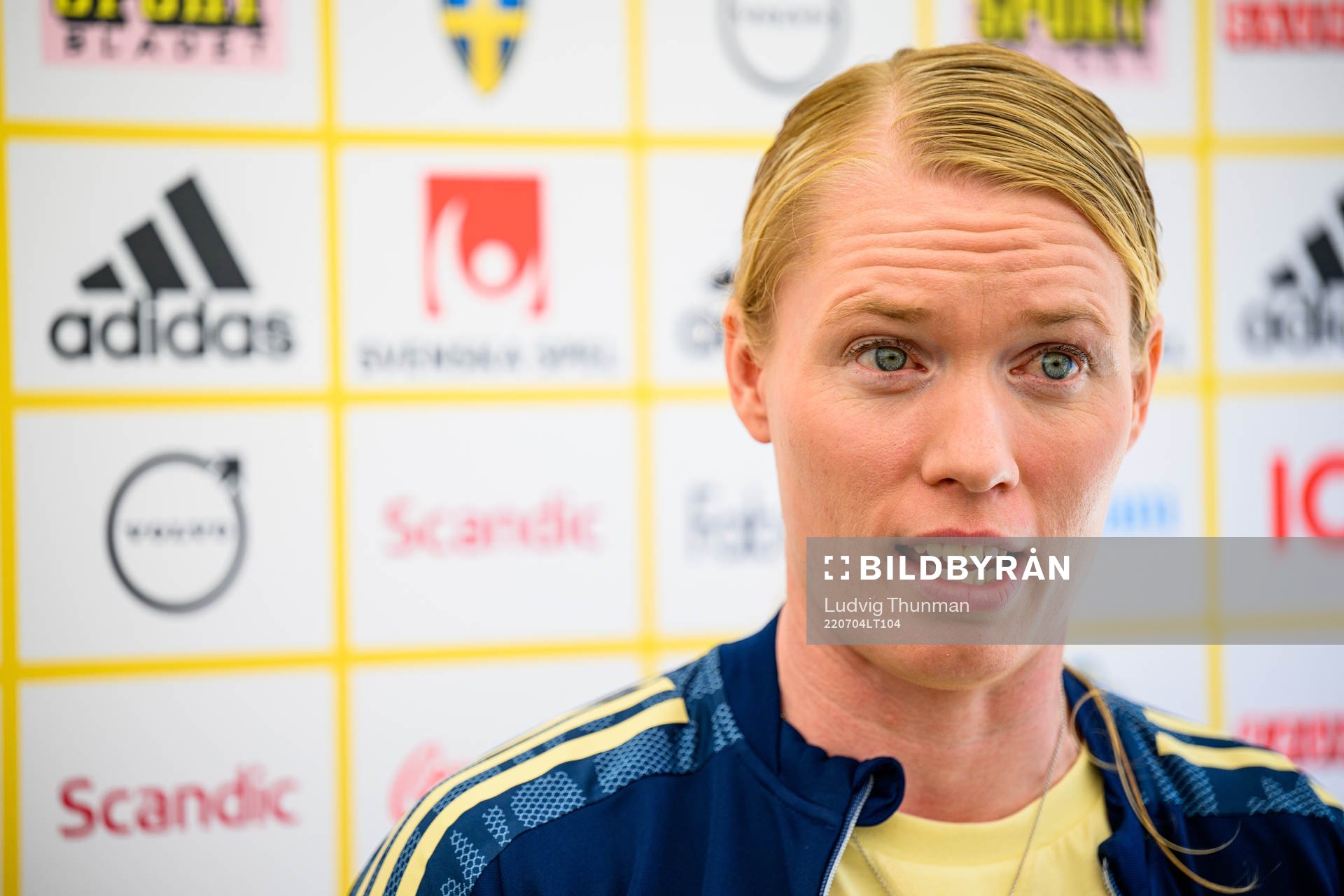 Goalkeeper Hedvig Lindahl is interviewed by the media