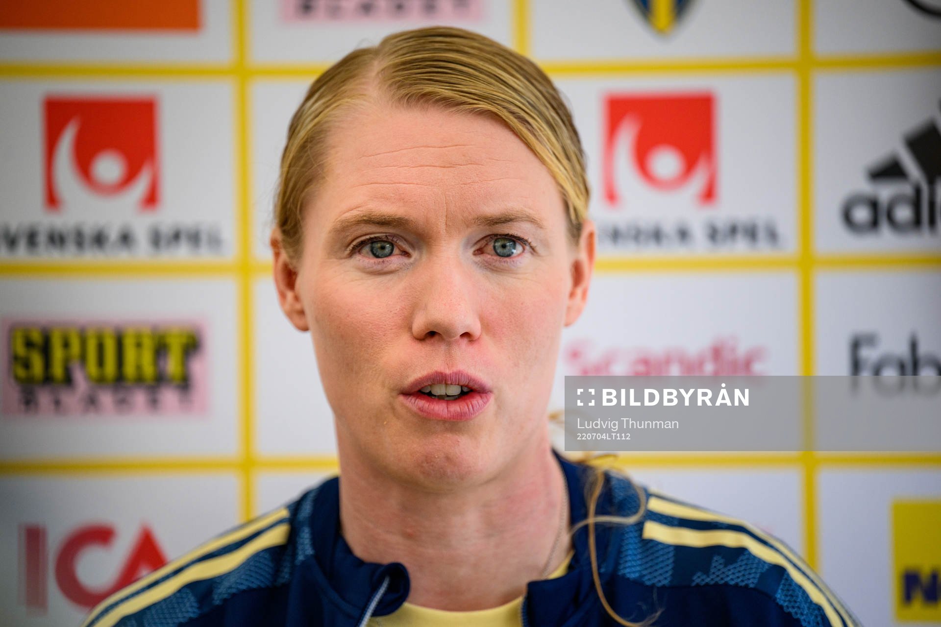 Goalkeeper Hedvig Lindahl is interviewed by the media