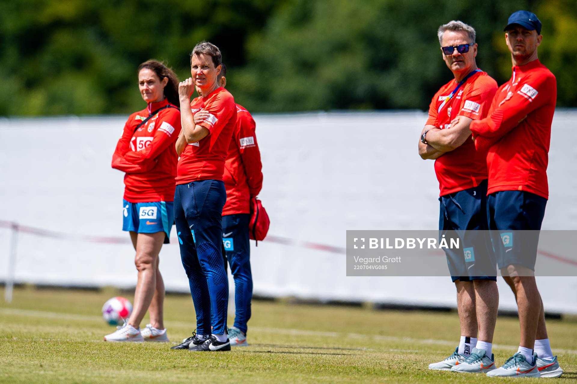 Lena Tyriberget, assistant coach of the Norwegian national football team, during a training session ahead of the UEFA Women's Euro 2022 Championship on July 4, 2022 in Brighton.