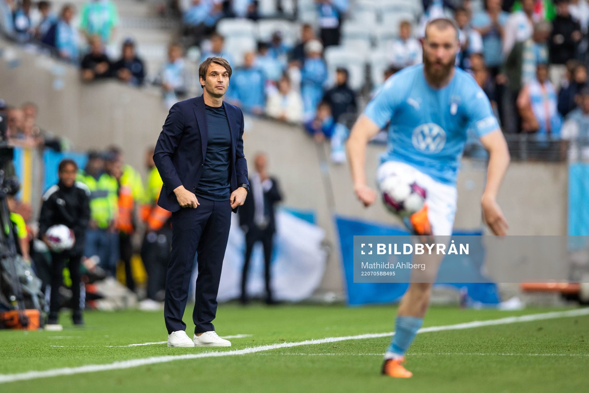 Coach Milos Milojevic of Malmö FF during the UEFA Champions League qualifying match between Malmö FF and Vikingur on July 5, 2022 in Malmö.