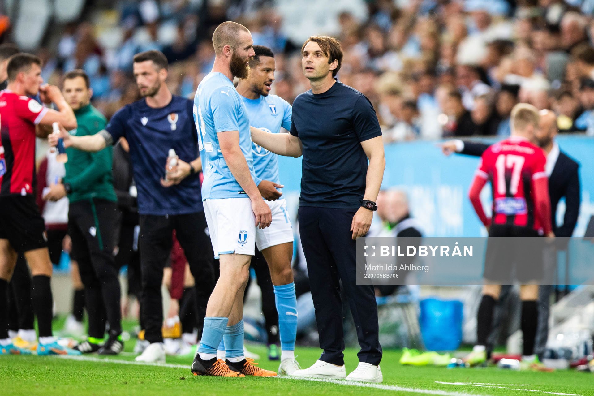 Jo Inge Berget and coach Milos Milojevic of Malmö FF