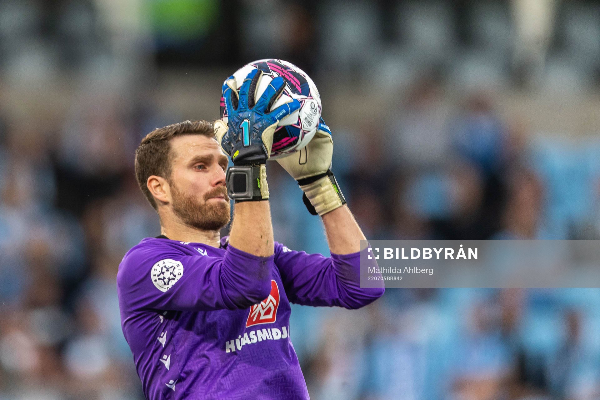 Goalkeeper Thordur Ingason of Vikingur during the UEFA Champions League qualifying match between Malmö FF and Vikingur on July 5, 2022 in Malmö.