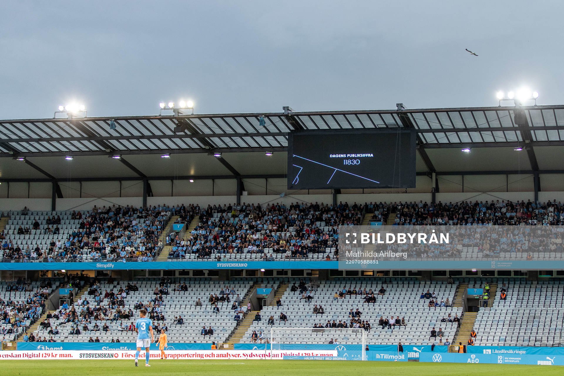 Audiencefigure i shown during the UEFA Champions League qualifying match between Malmö FF and Vikingur on July 5, 2022 in Malmö.