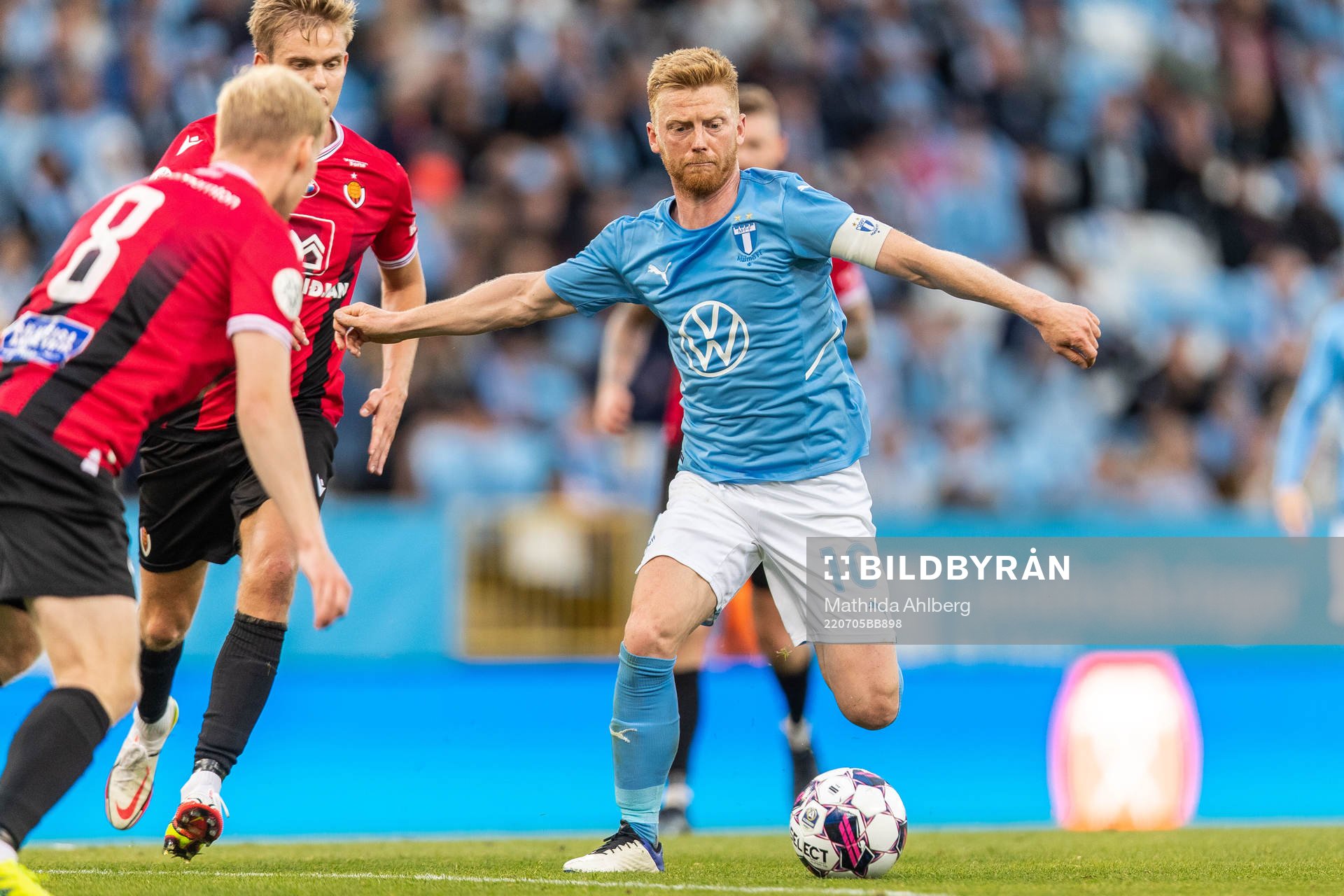 Anders Christiansen of Malmö FF aduring the UEFA Champions League qualifying match between Malmö FF and Vikingur on July 5, 2022 in Malmö.