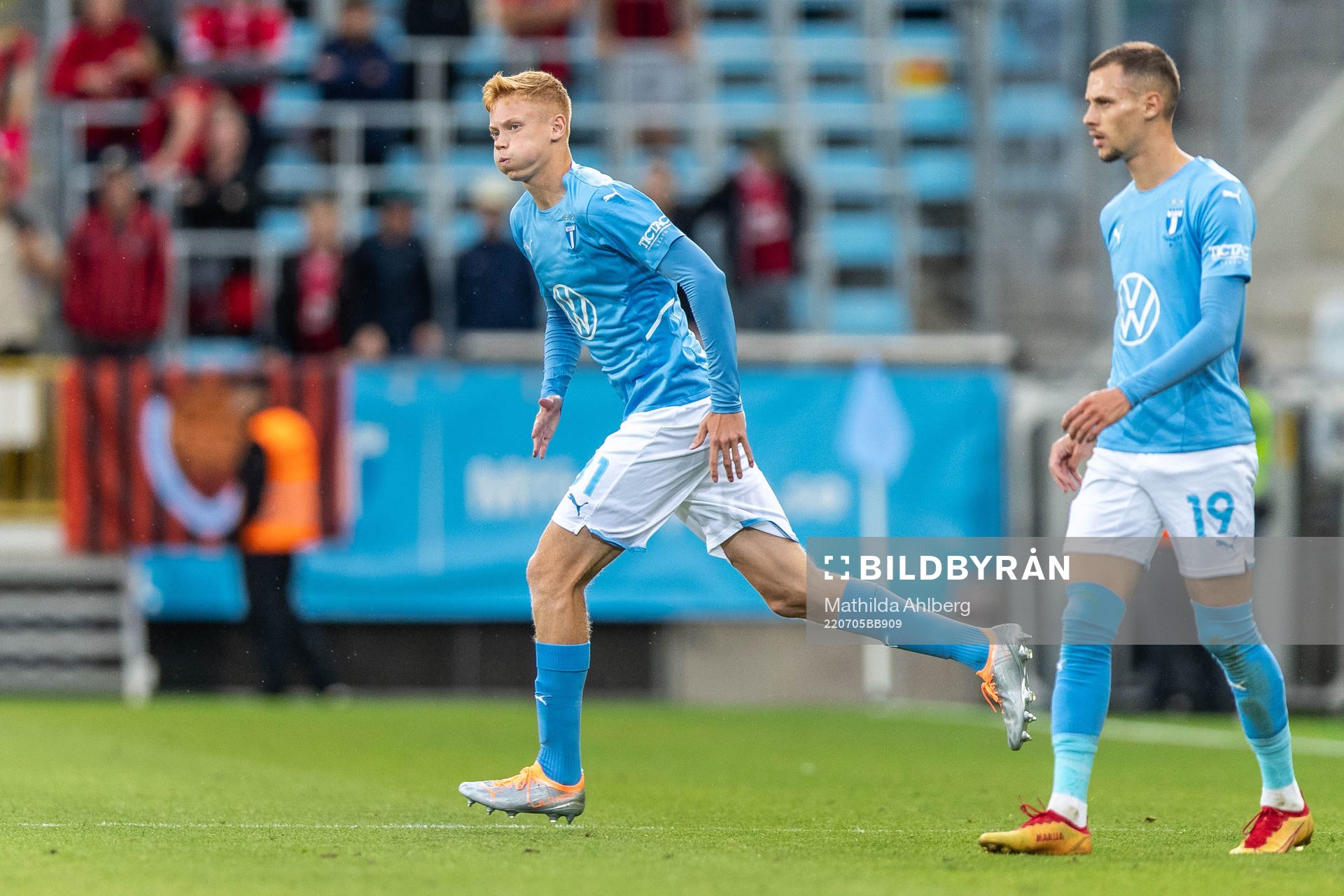 Hugo Larsson and Veljko Birmancevic of Malmö FF