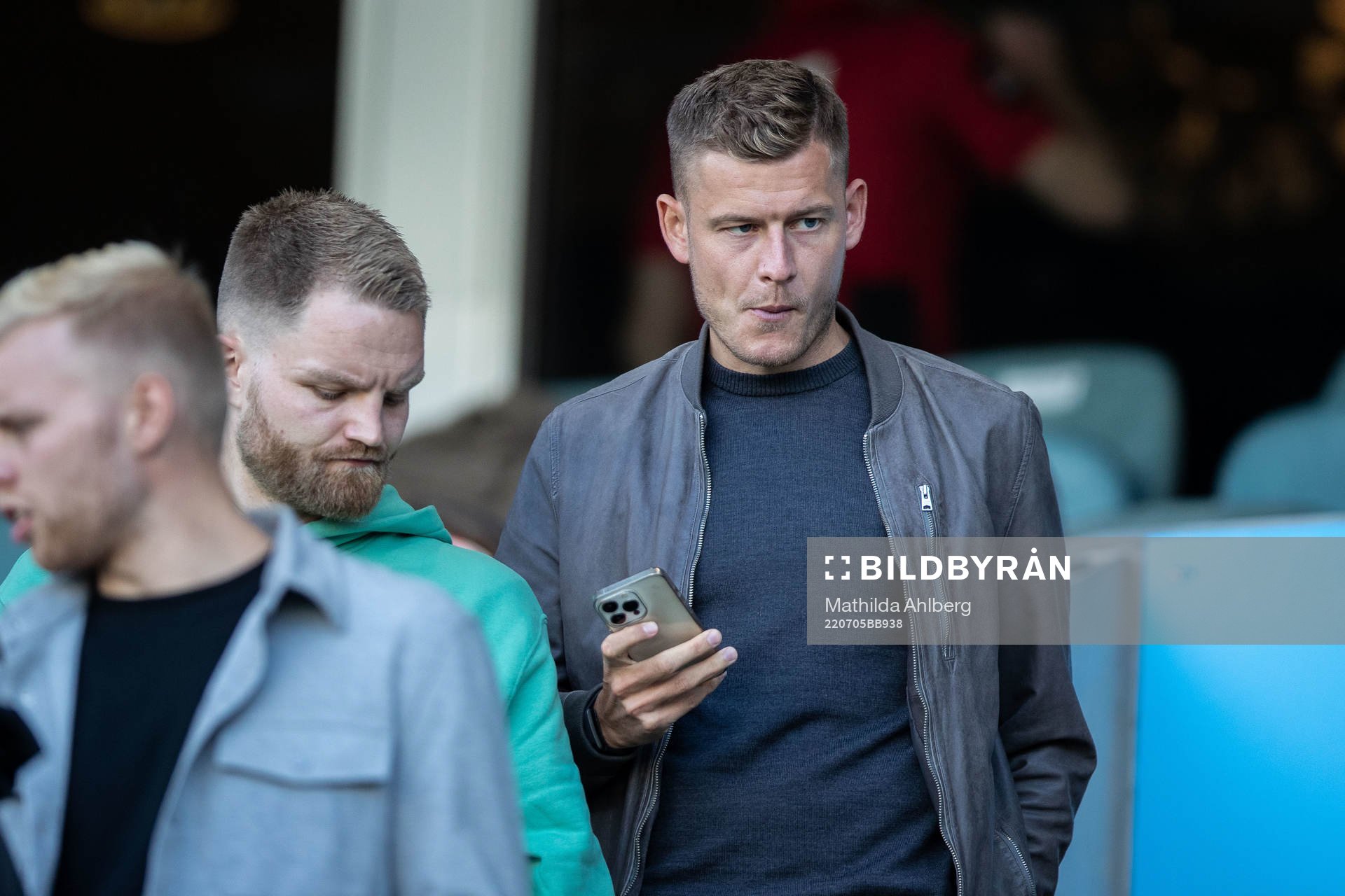Alfred Finnbogason in the stands ahead of the UEFA Champions League qualifying match between Malmö FF and Vikingur on July 5, 2022 in Malmö.